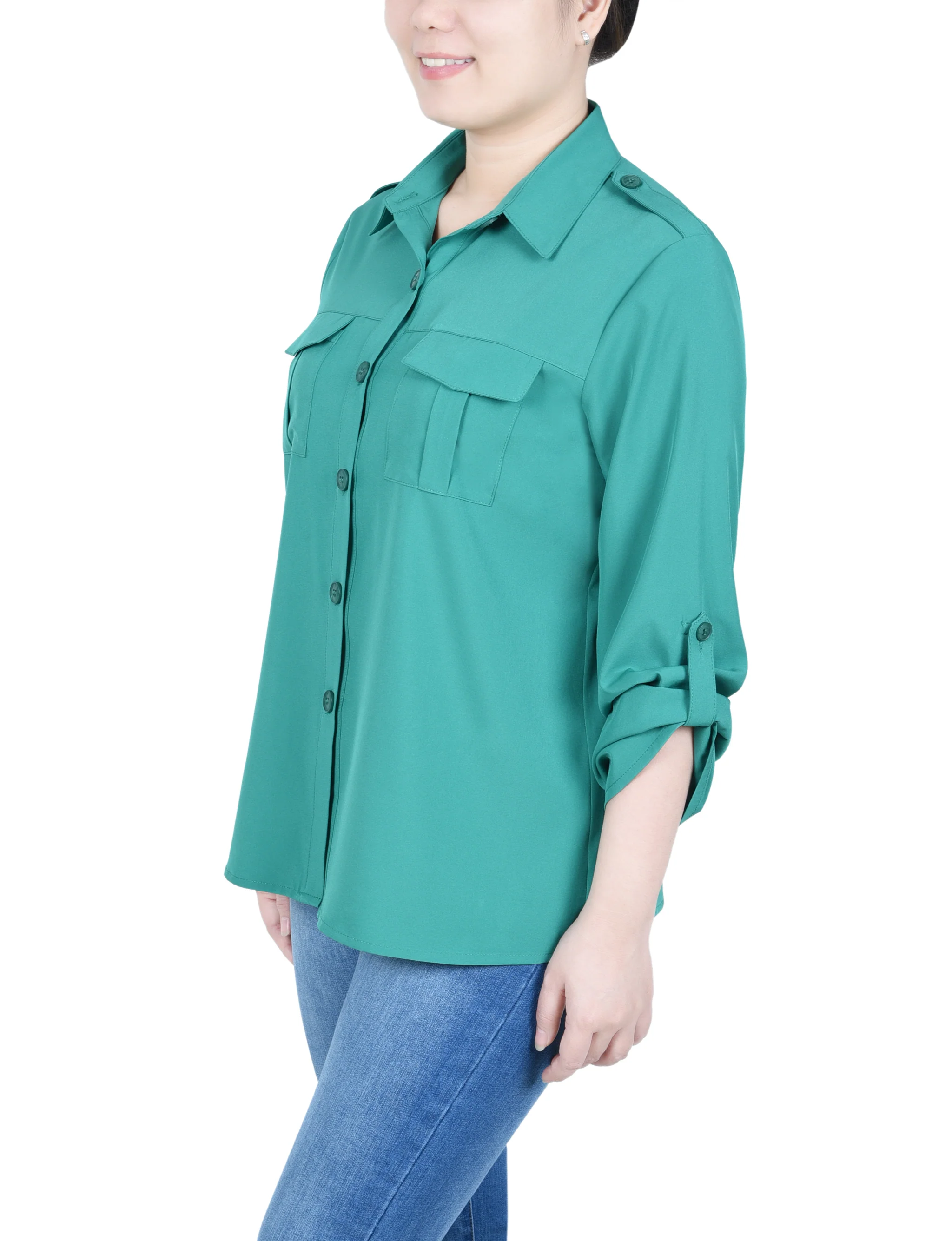 Jelly Bean 3/4 Sleeve Roll Tab Blouse - Image 2