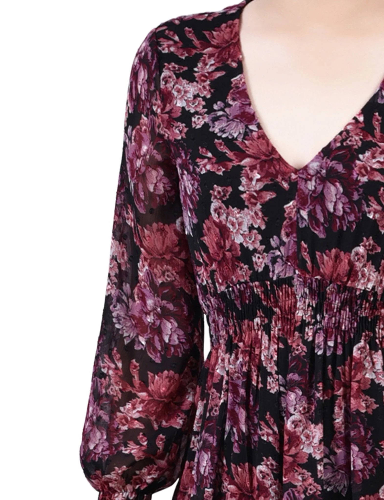 Jet Finefleur Long Sleeve Clip Dot Chiffon Dress With Smocked Waist and Cuffs - Image 4