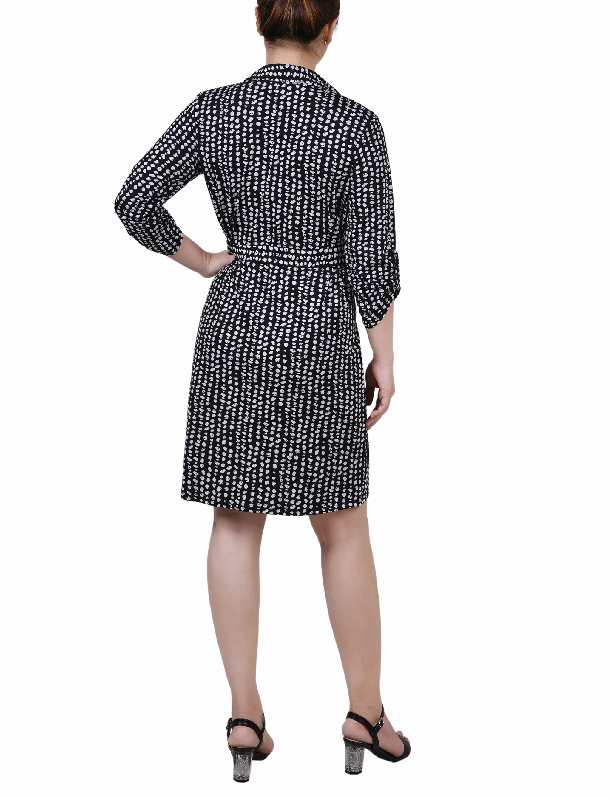 Jet Snowpop 3/4 Roll Tab Sleeve Collared Dress - Petite - Image 3