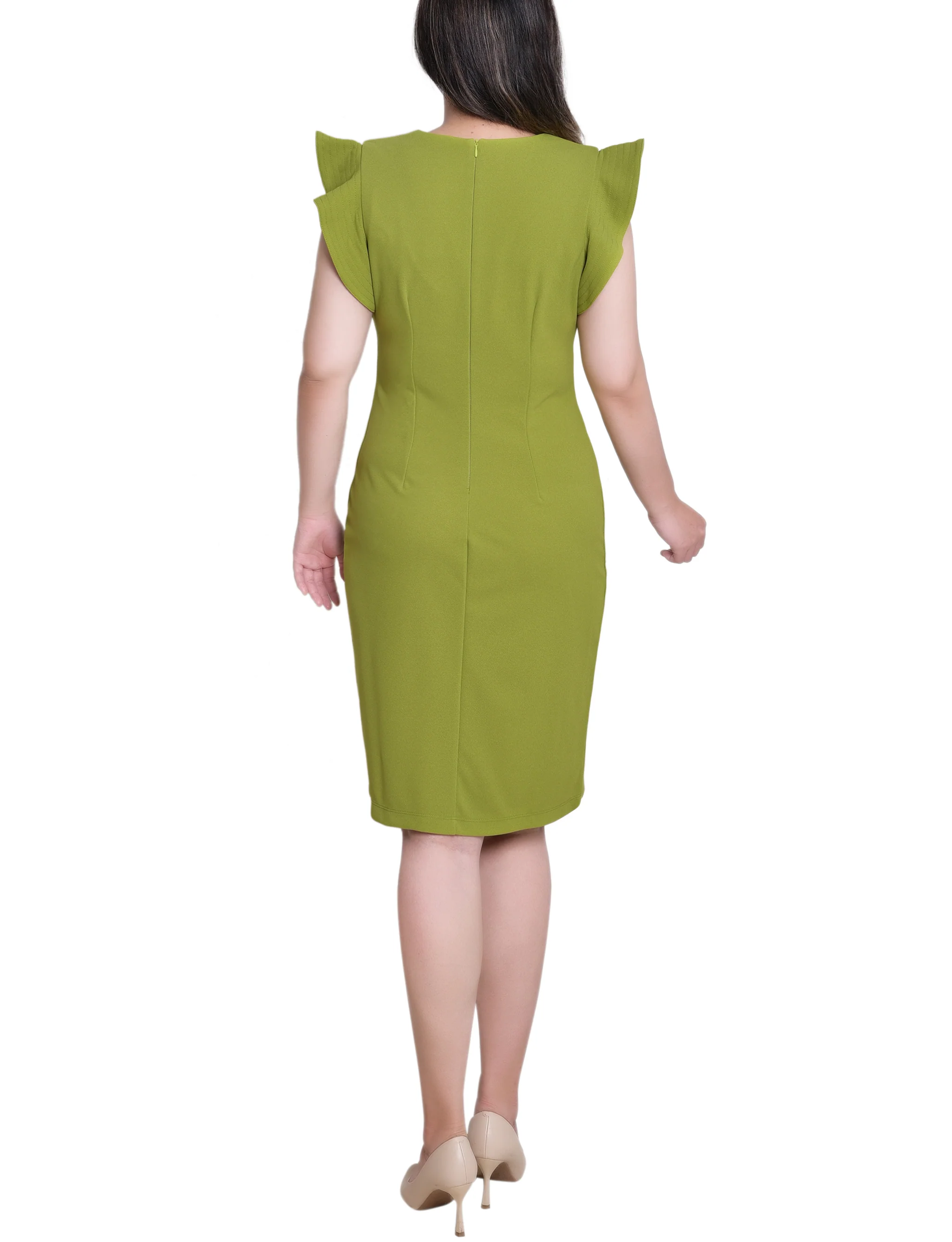 Kay Green Ruffle Sleeve Scuba Dress - Image 4