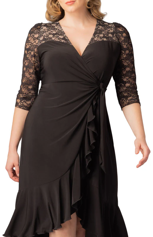 Lavish Lace Wrap Dress  -Black Noir -  Plus - Image 3
