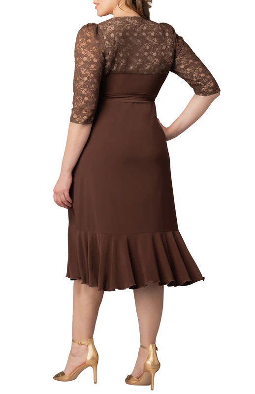 Lavish Lace Wrap Dress  -Chocolate -  Plus - Image 2
