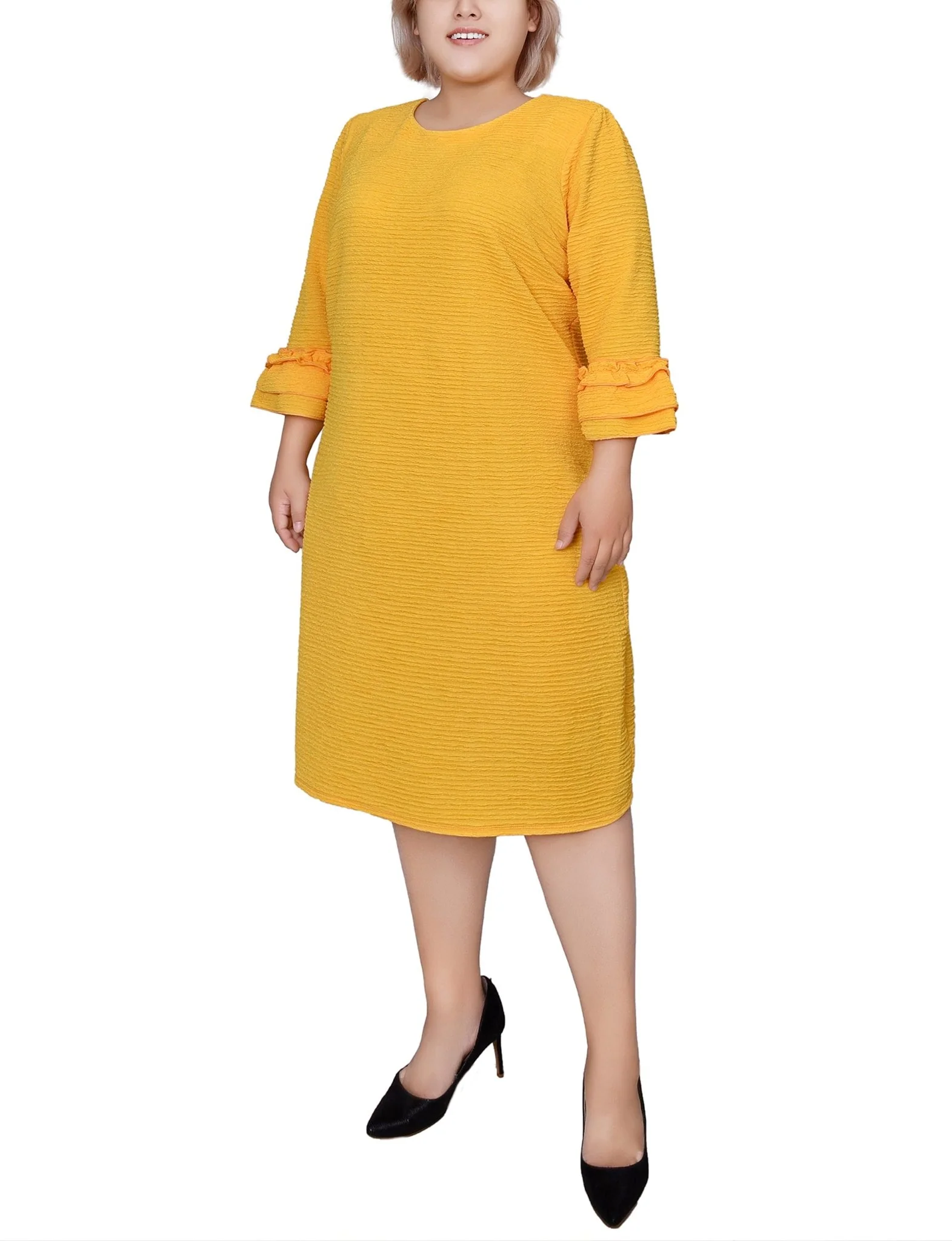 Lemon 3/4 Sleeve Textured Knit Dress - Plus - Image 2