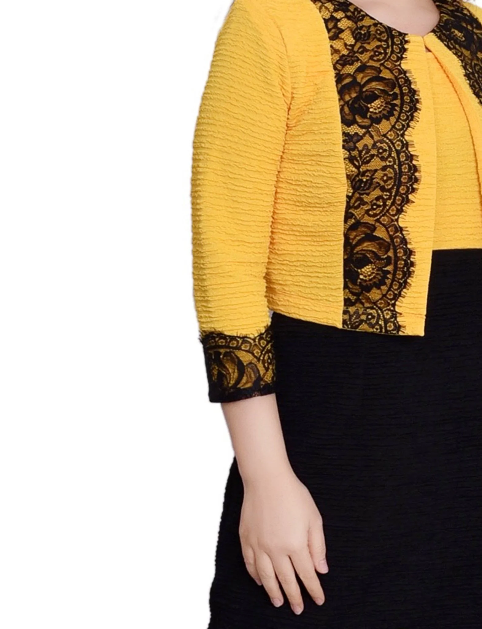 Lemon Black Lace-Detail 2 Piece Textured Knit Dress Set - Petite - Image 4