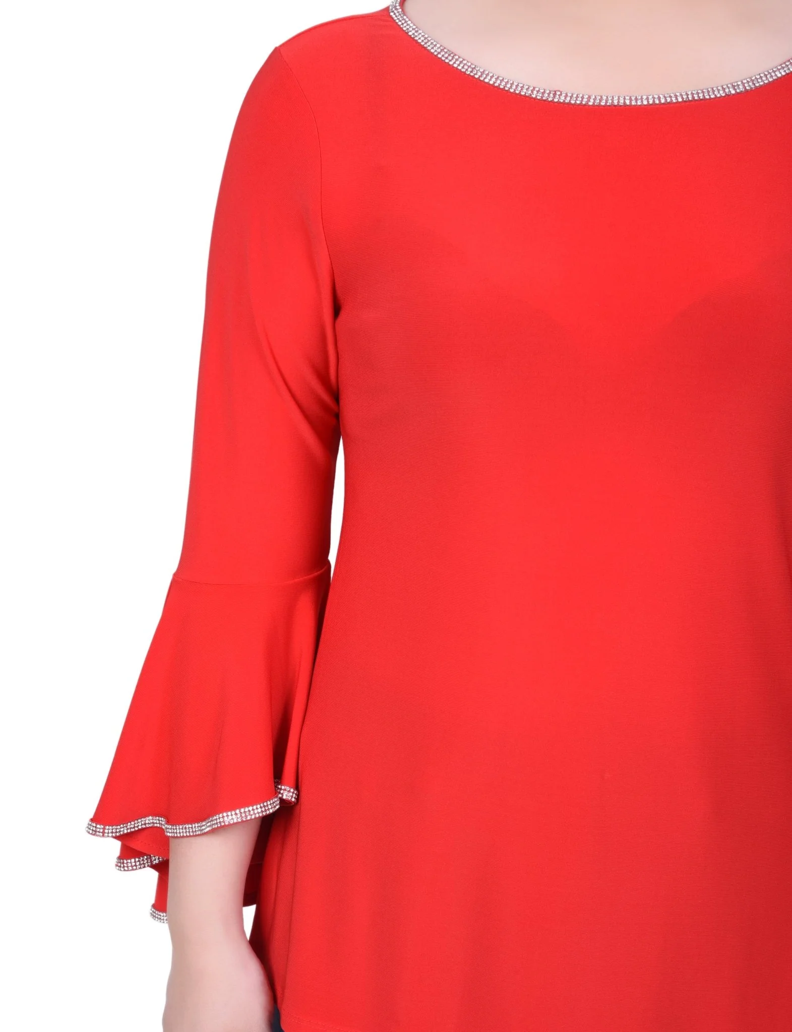 Long Bell Sleeve Tunic Top With Stone Details - Petite - Image 3