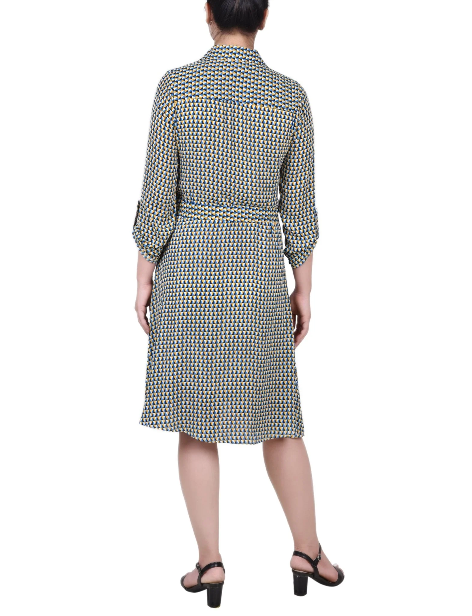 Long Roll Tab Sleeve Dobby Dress - Petite - Image 6