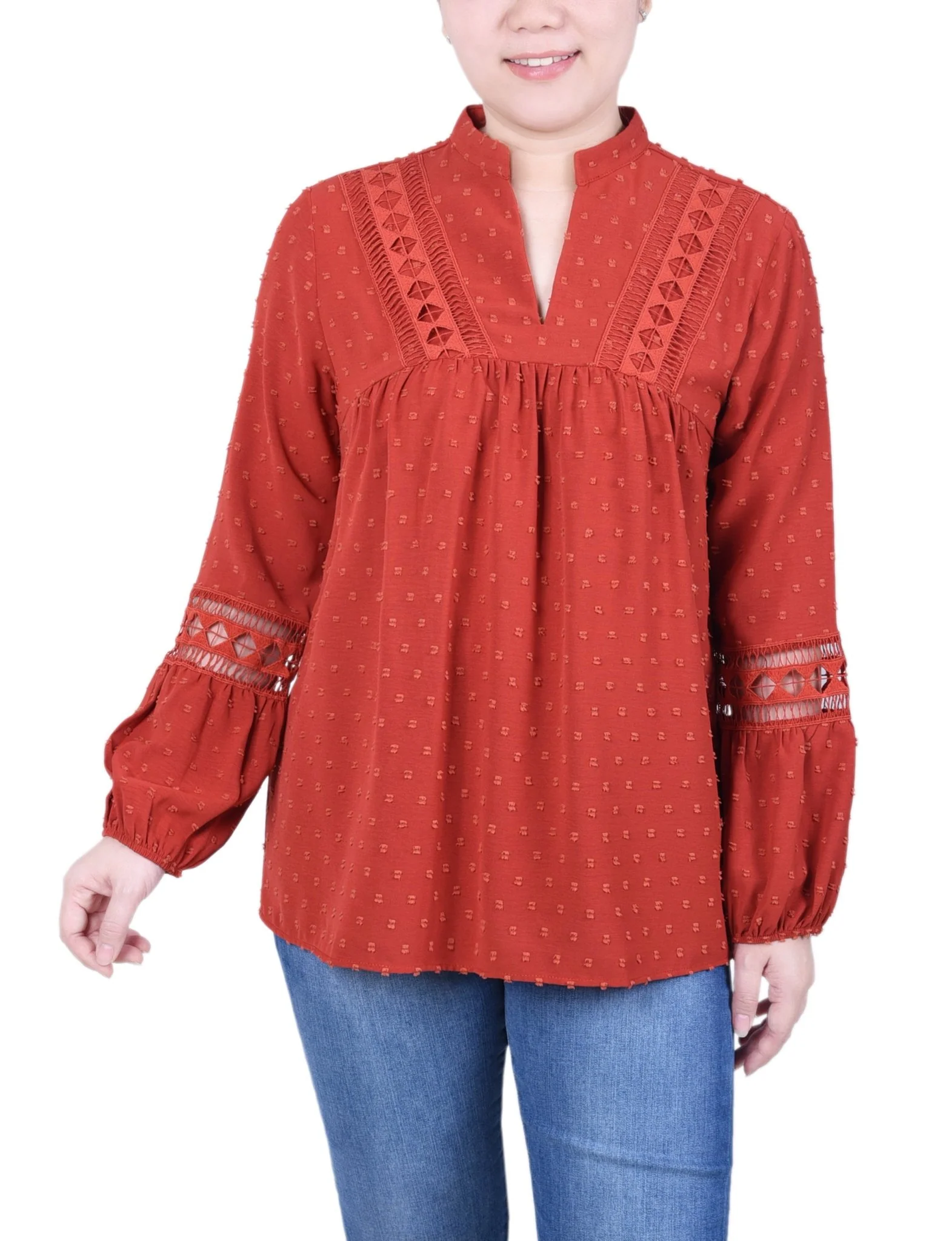 Long Sleeve Blouse With Crochet Trim - Petite - Image 5
