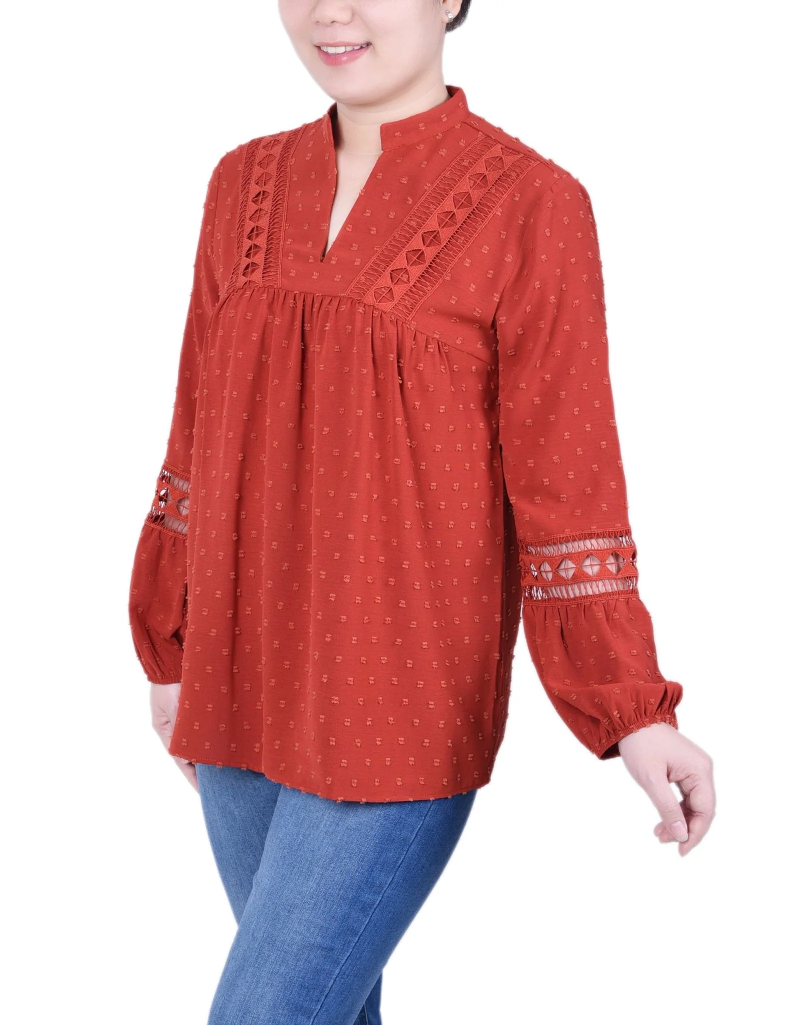 Long Sleeve Blouse With Crochet Trim - Petite - Image 6