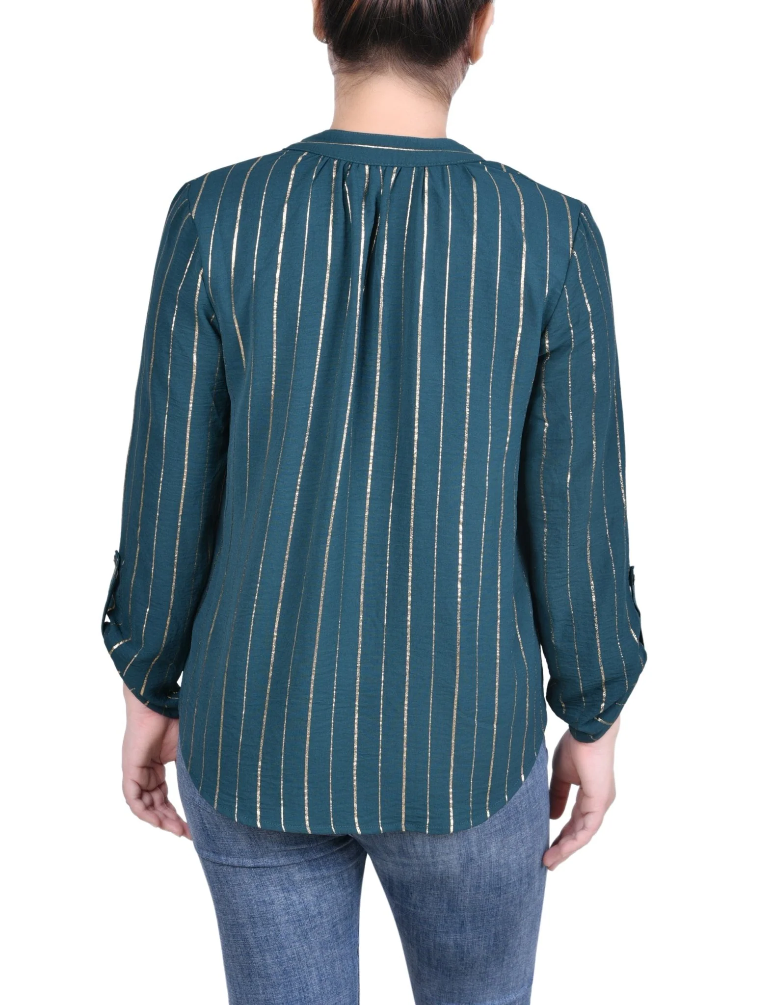Long Sleeve Foil Striped Blouse - Petite - Image 12