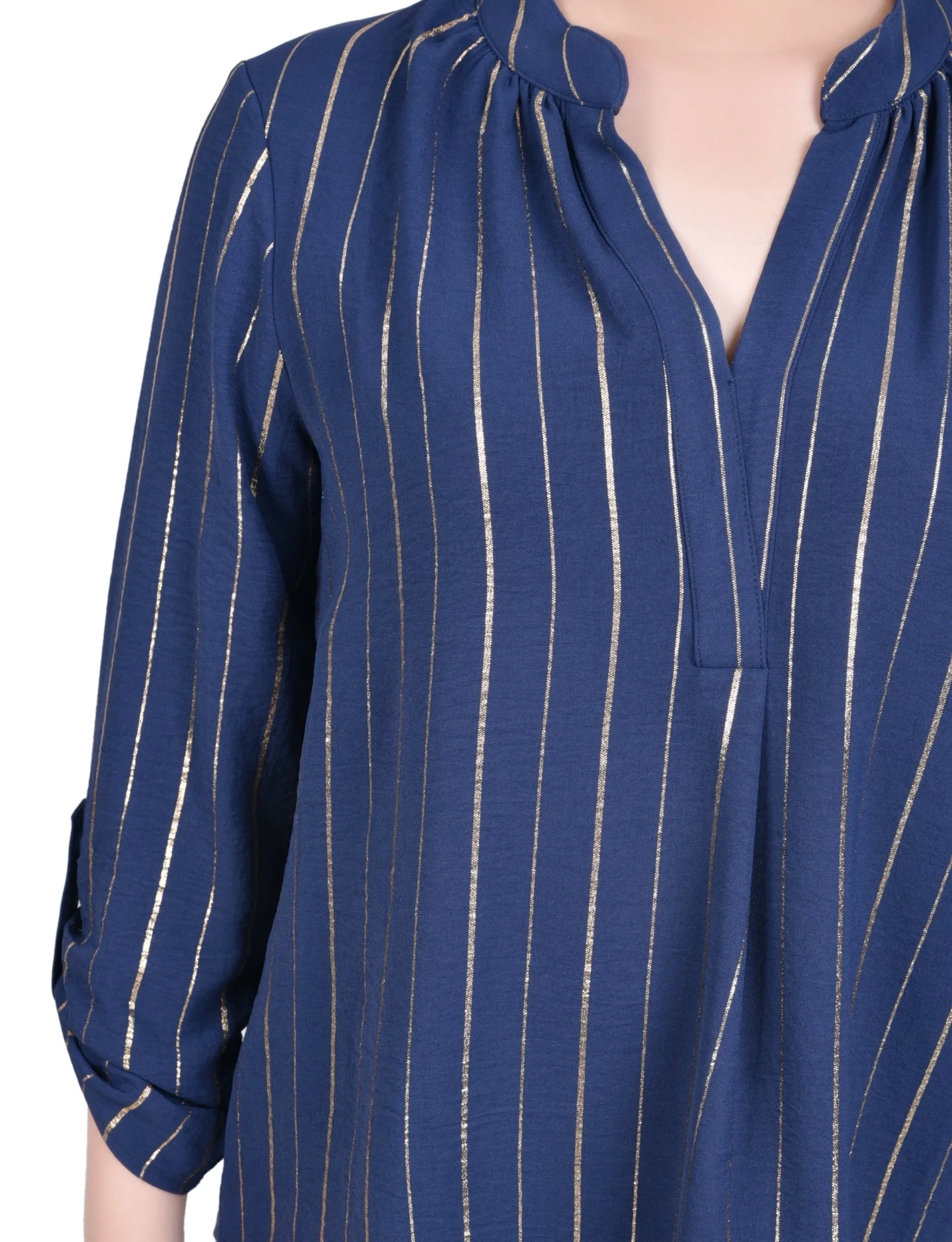 Long Sleeve Foil Striped Blouse - Petite - Image 3
