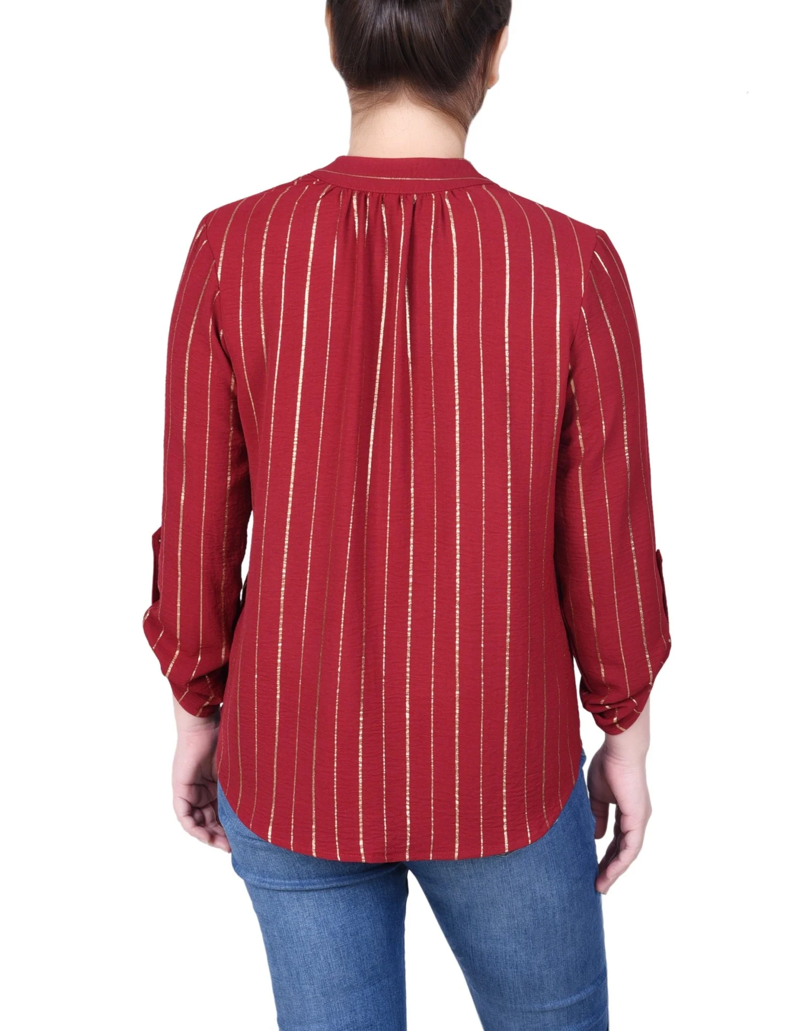 Long Sleeve Foil Striped Blouse - Petite - Image 8