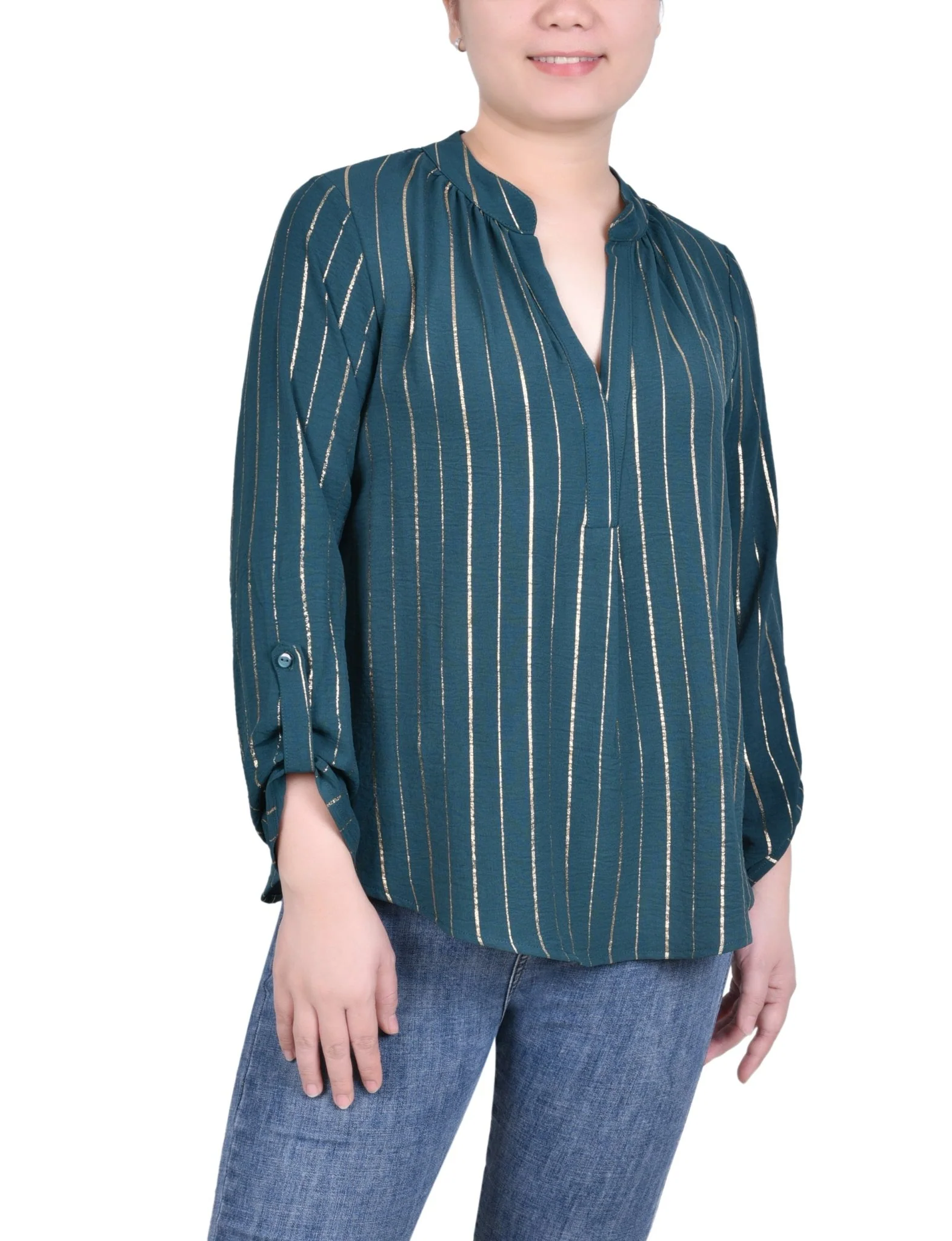 Long Sleeve Foil Striped Blouse - Petite - Image 9