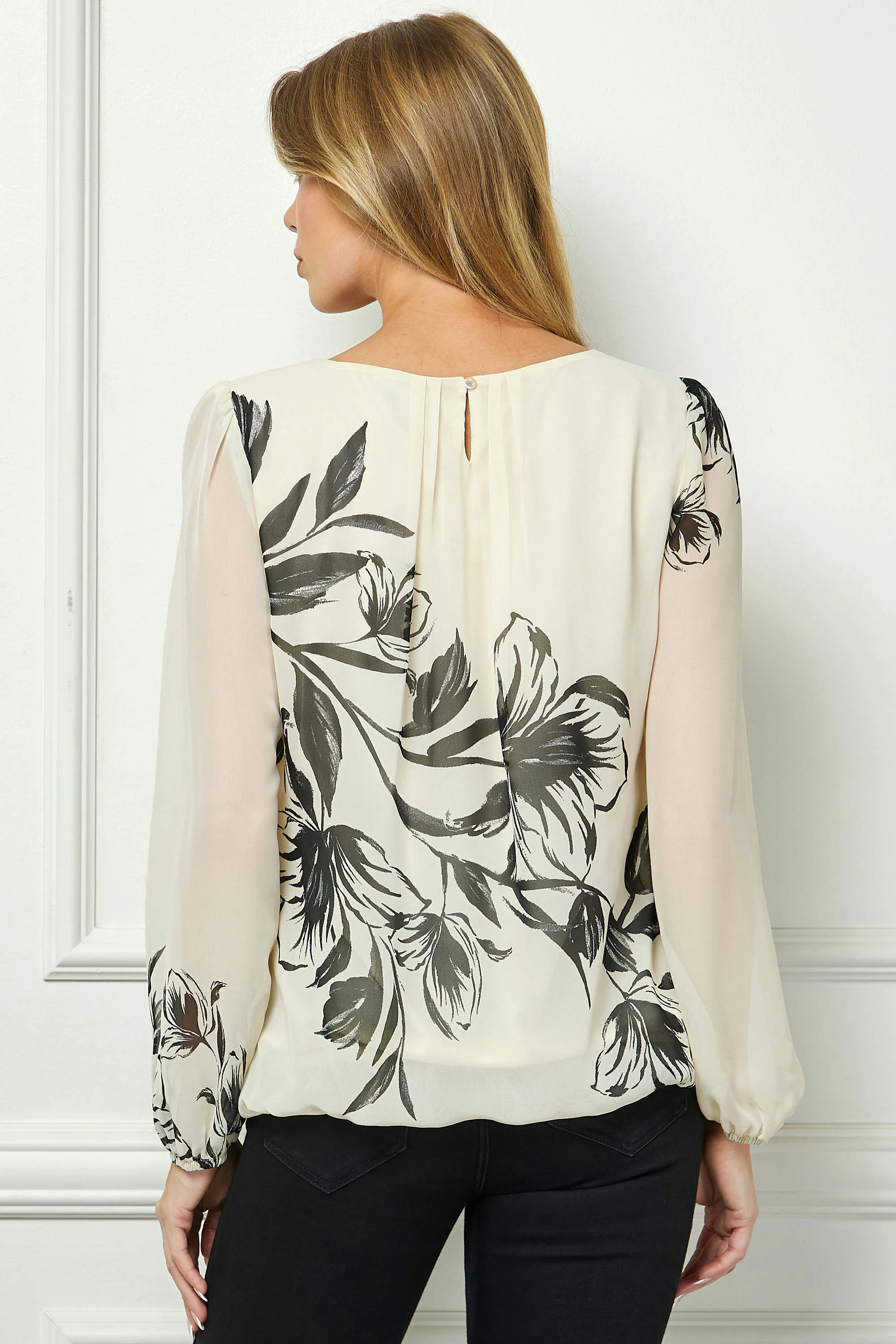 Long Sleeve Placement Print Bubble Blouse - Image 4