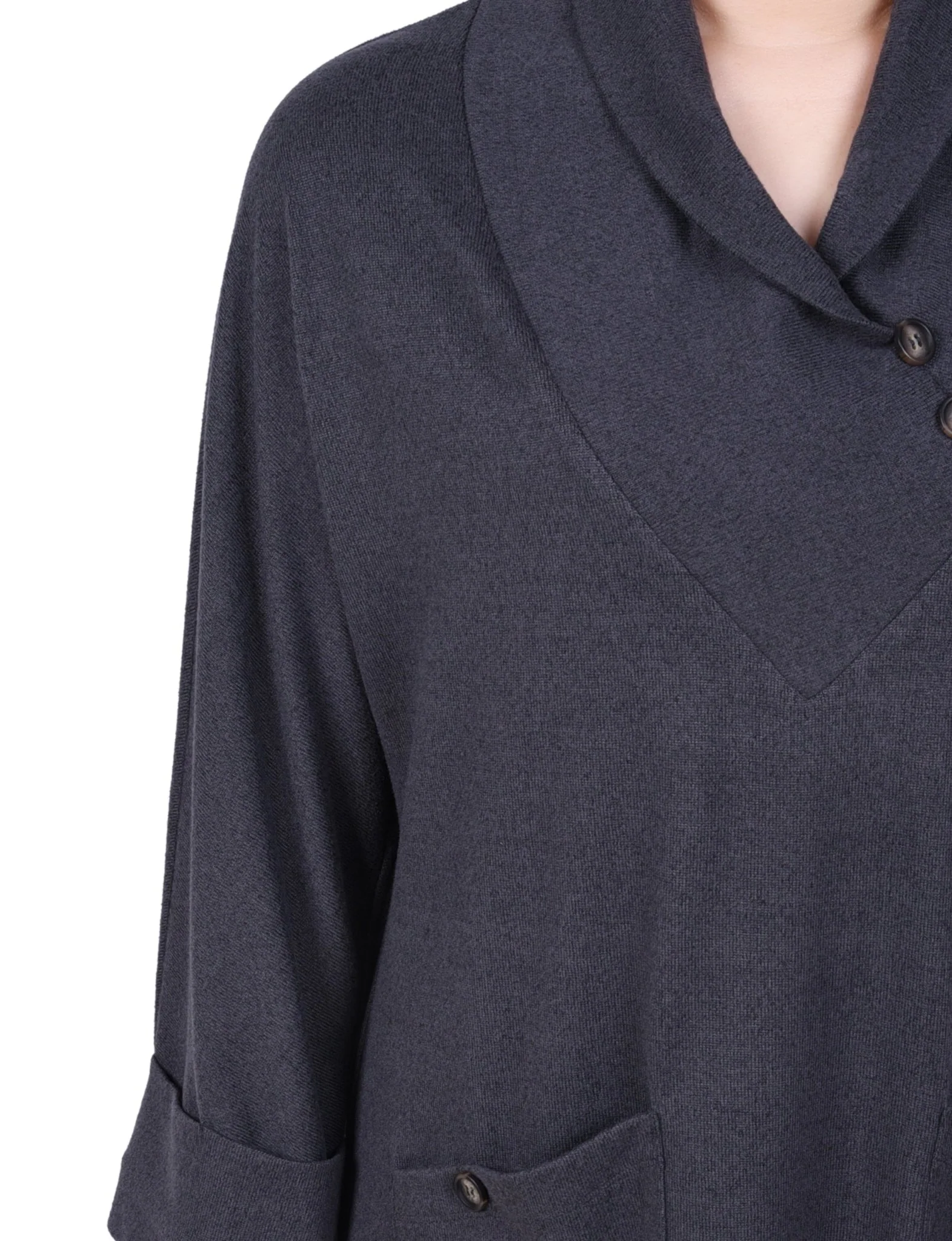 Long Sleeve Shawl Collar Top With Pockets - Petite - Image 7
