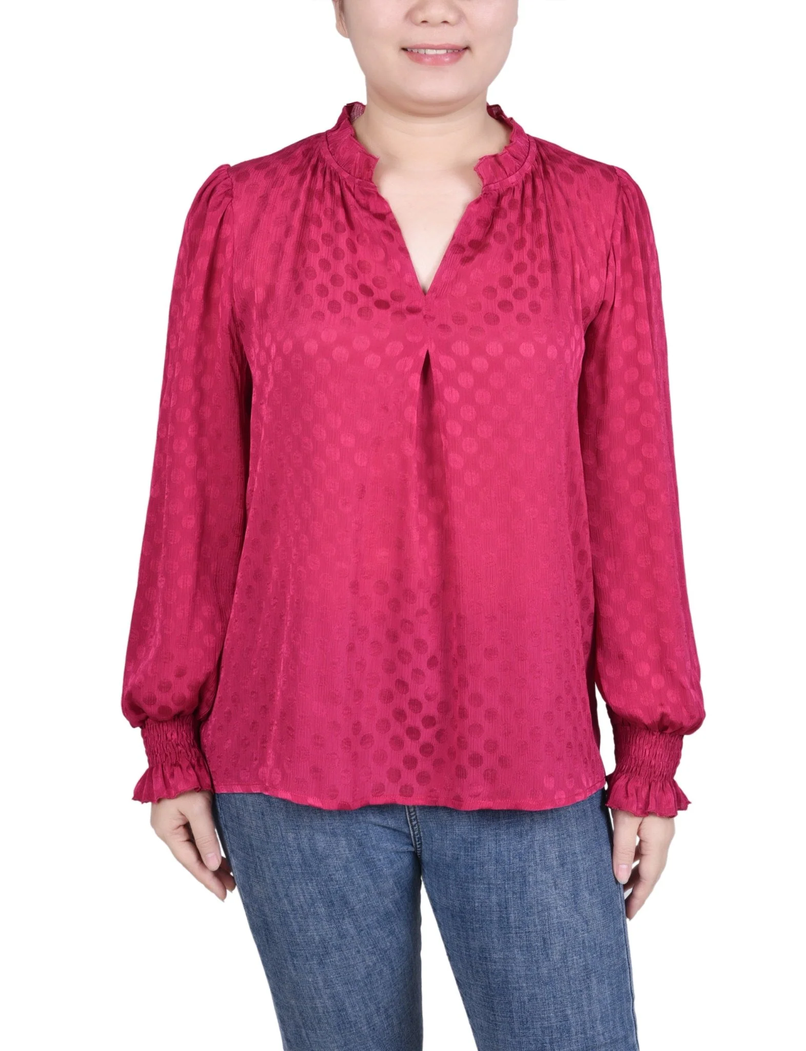Long Sleeve Smocked Cuff Blouse - Petite - Image 4