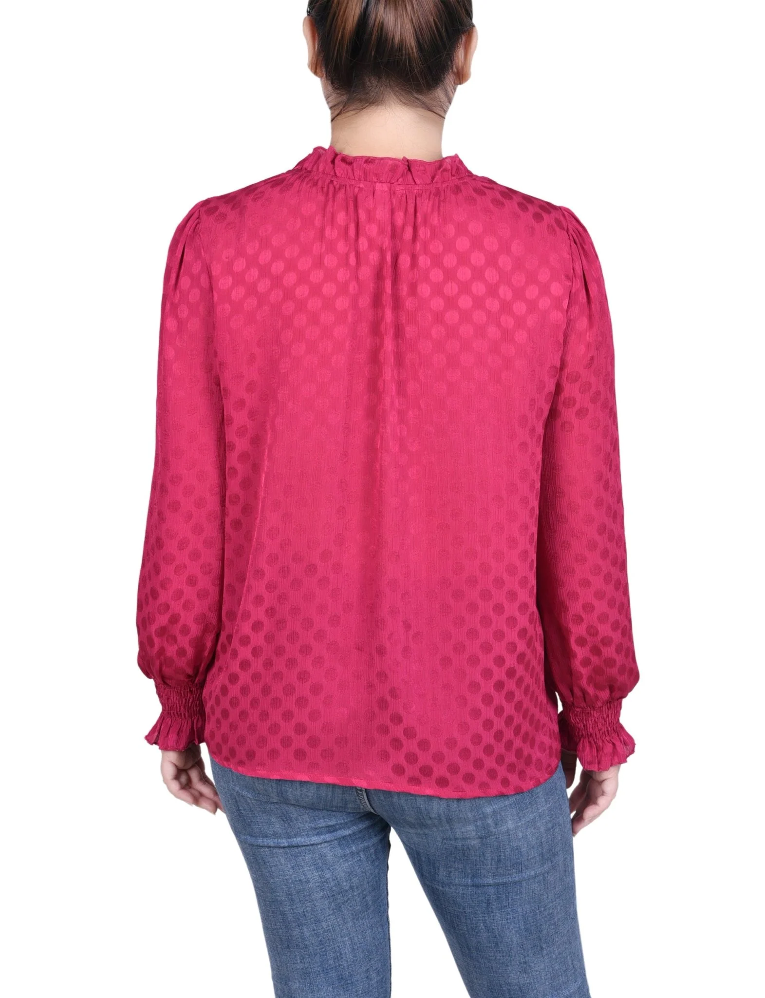 Long Sleeve Smocked Cuff Blouse - Petite - Image 6