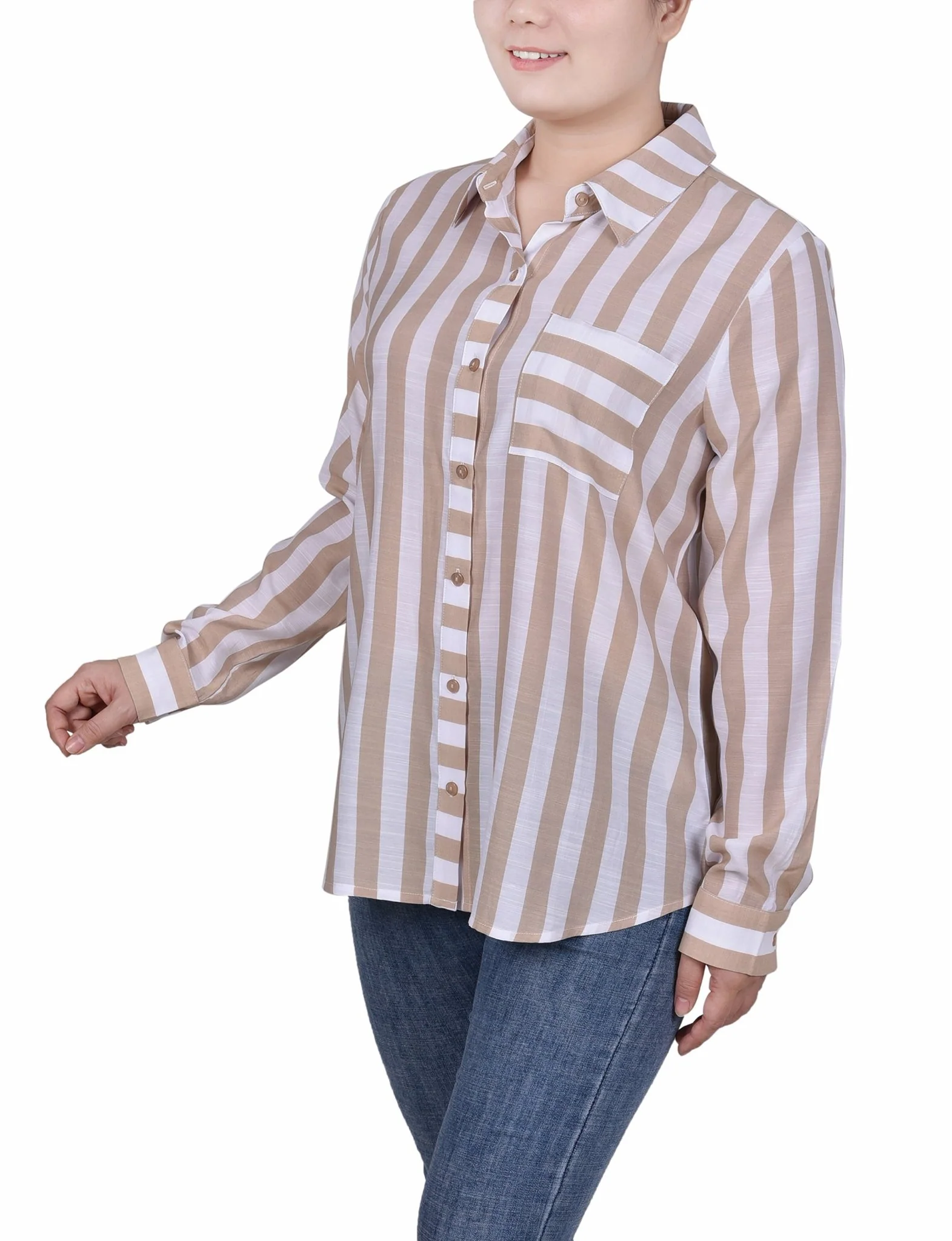 Long Sleeve Striped Blouse - Petite - Image 2