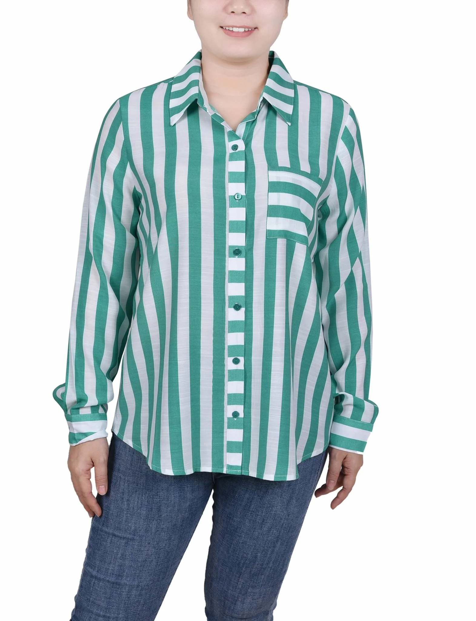Long Sleeve Striped Blouse - Petite - Image 4