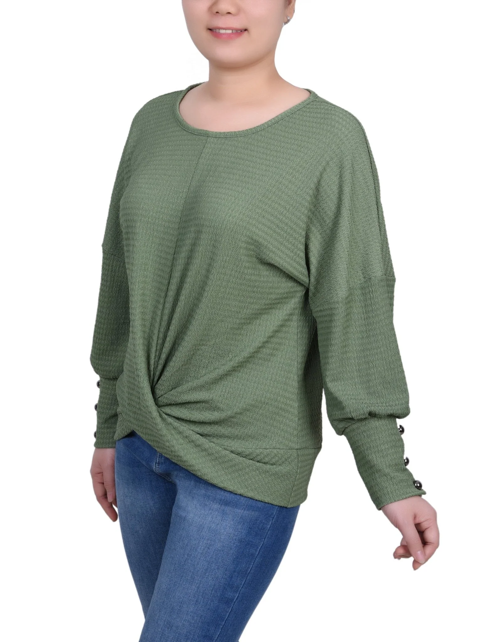 Long Sleeve Textured Knit Top - Petite - Image 2