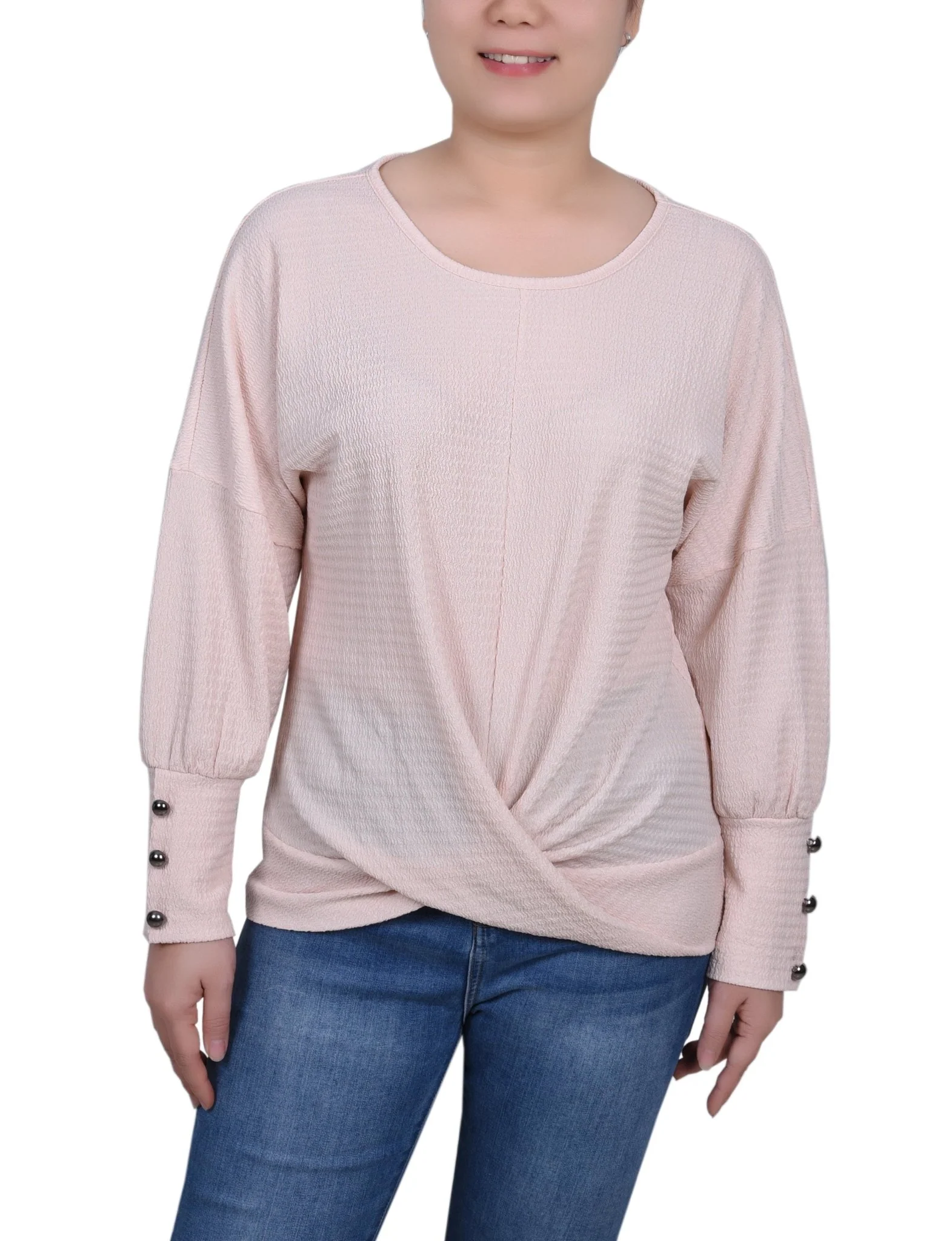 Long Sleeve Textured Knit Top - Petite - Image 5