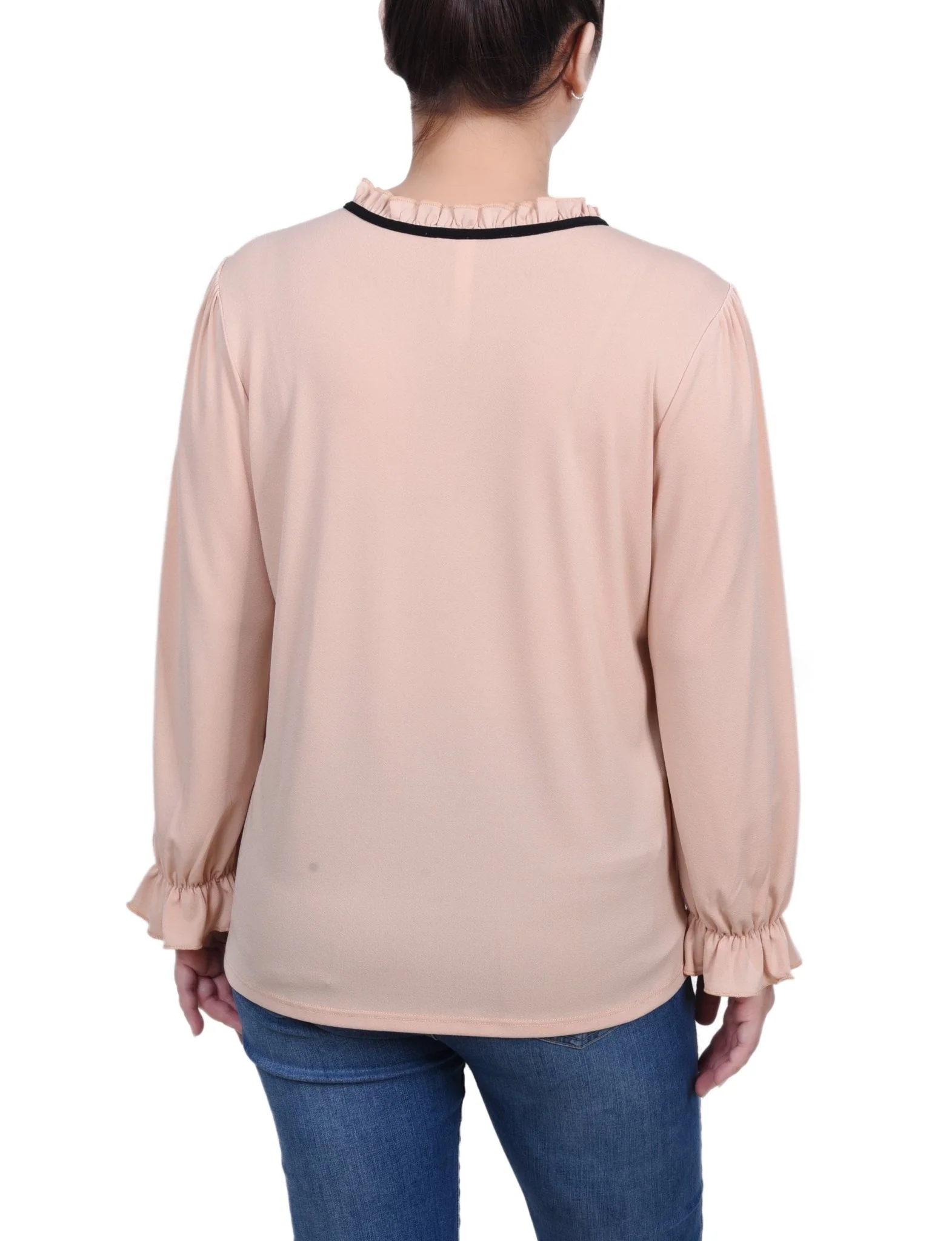 Long Sleeve Tie Neck Top - Petite - Image 4