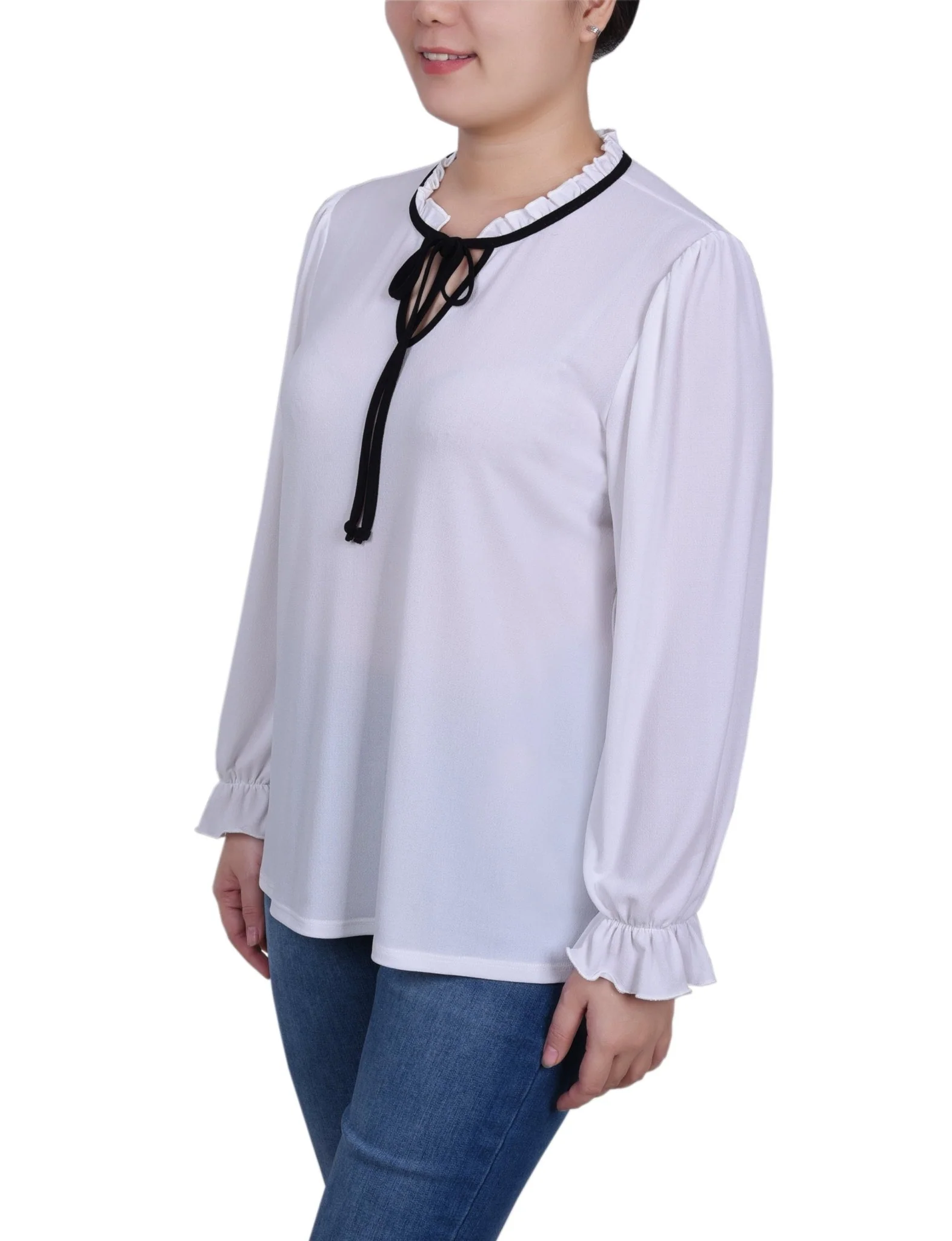 Long Sleeve Tie Neck Top - Petite - Image 6