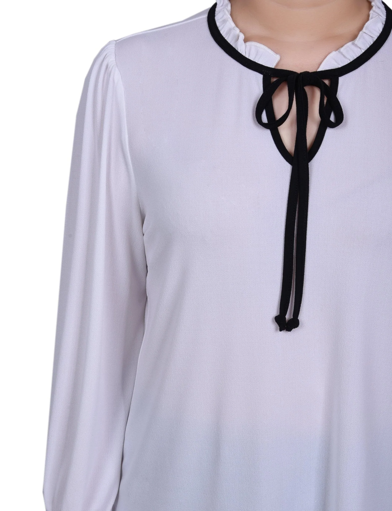 Long Sleeve Tie Neck Top - Petite - Image 7