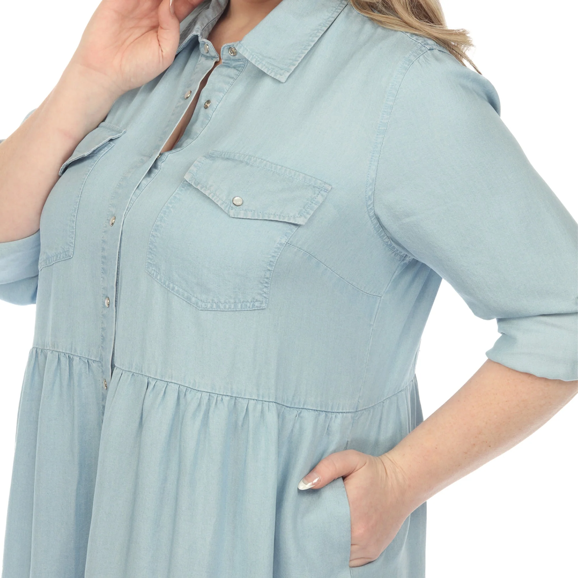 Long Sleeve Tiered Midi Shirt Dress - Plus - Image 4