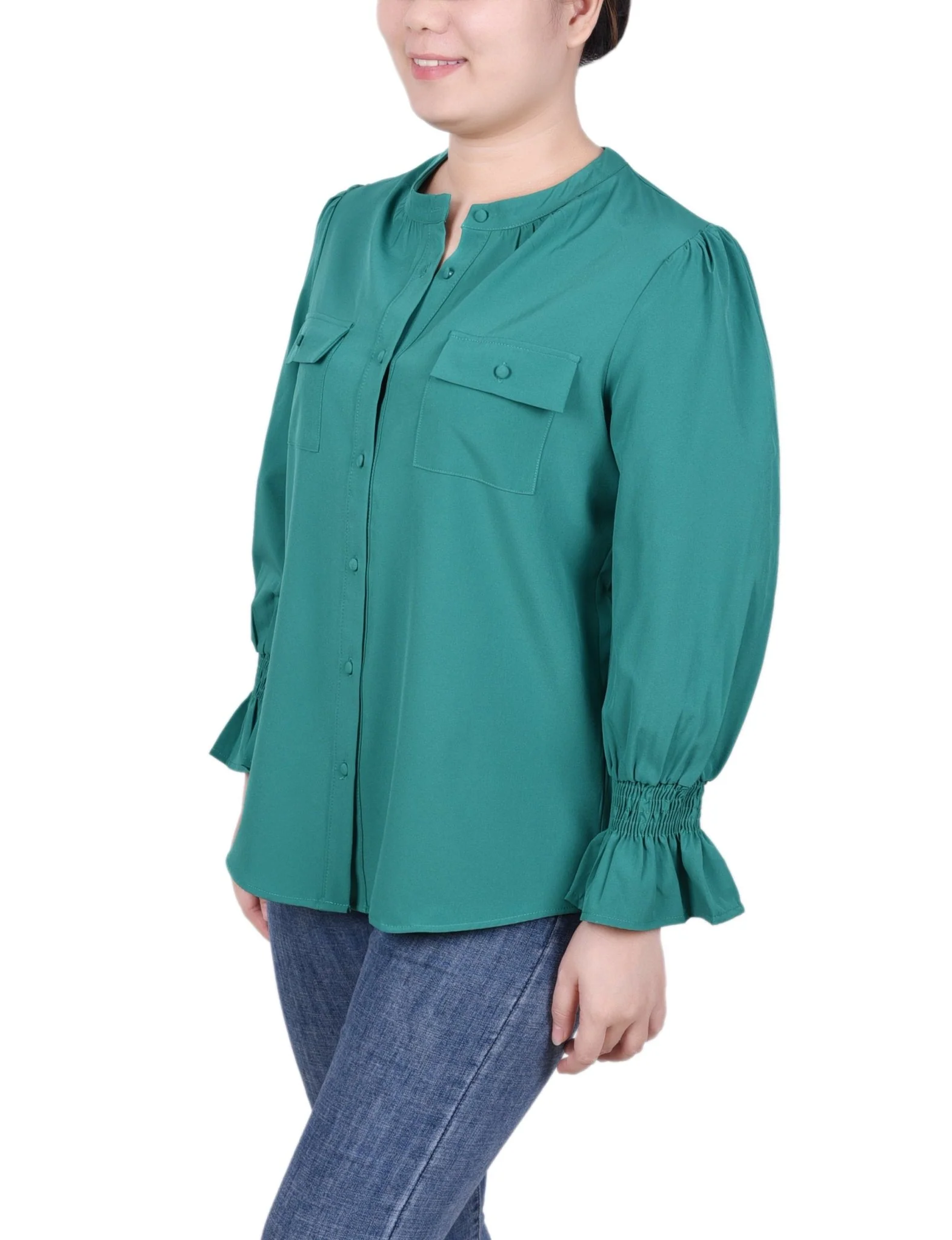 Long Sleeve Y Neck Blouse - Petite - Image 2