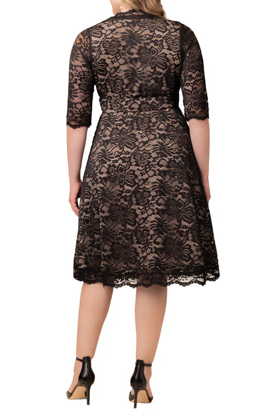 Mademoiselle Lace Cocktail Dress - Black Nude - Plus - Image 2
