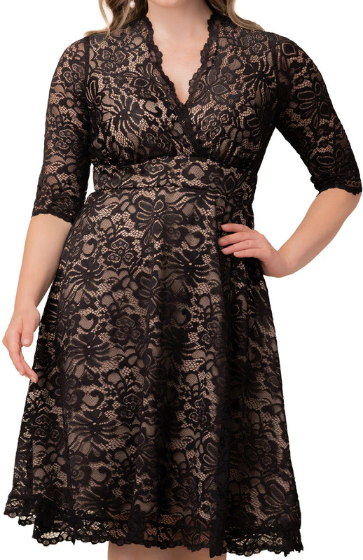 Mademoiselle Lace Cocktail Dress - Black Nude - Plus - Image 3