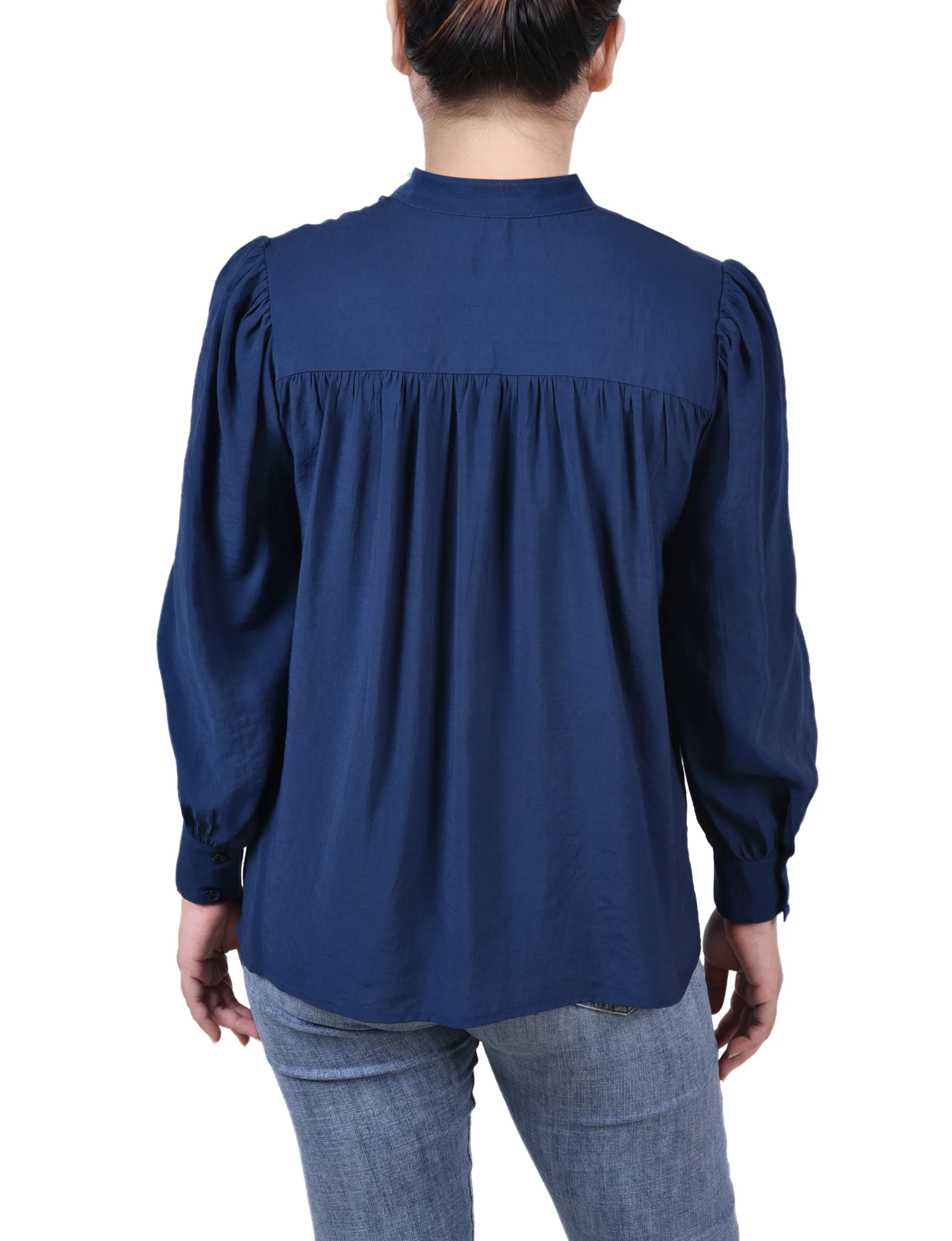 Medieval Blue Long Sleeve Crochet Blouse - Image 4