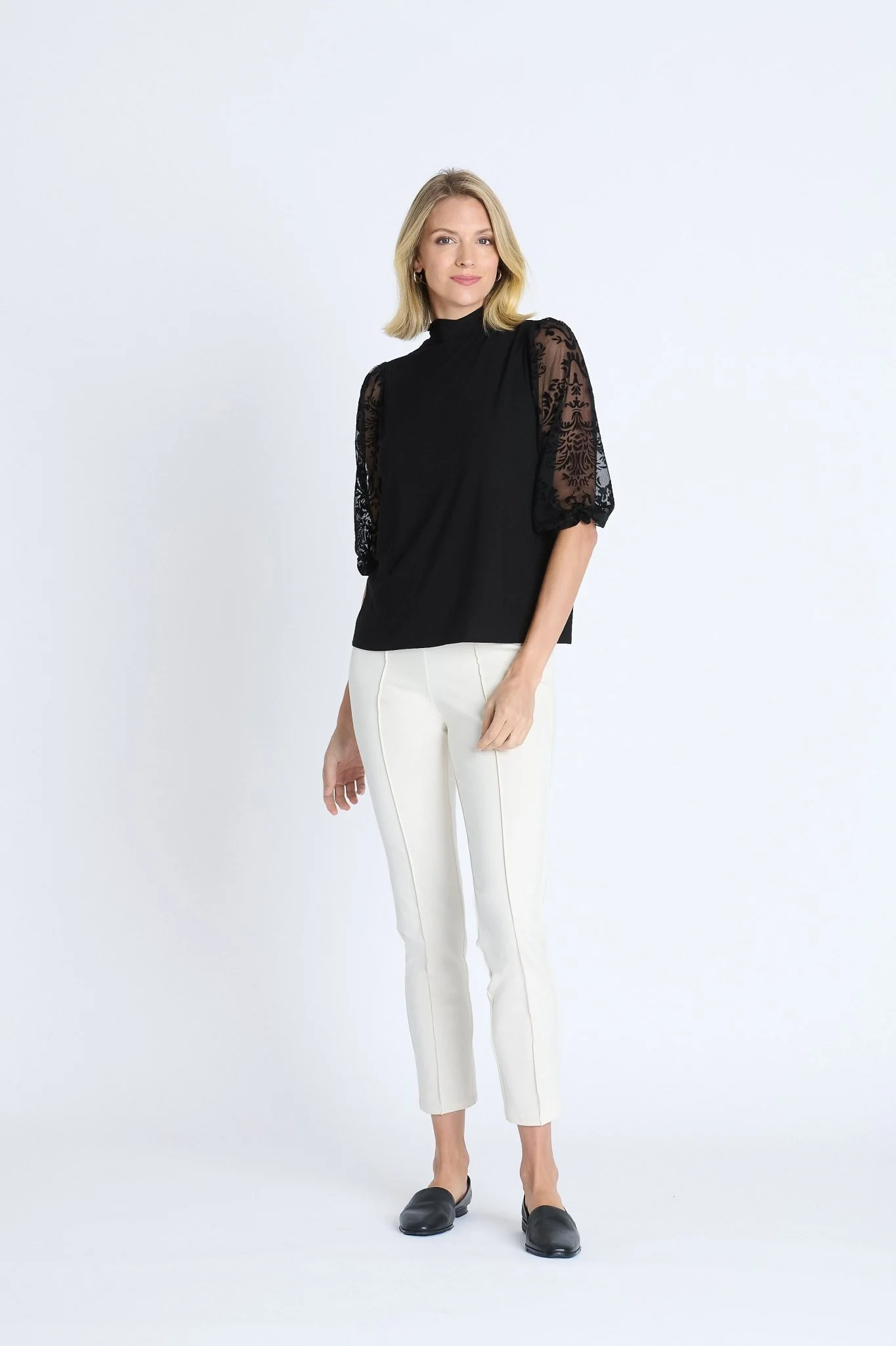 Mock Neck 3/4 Sleeve Lace Top - Image 3