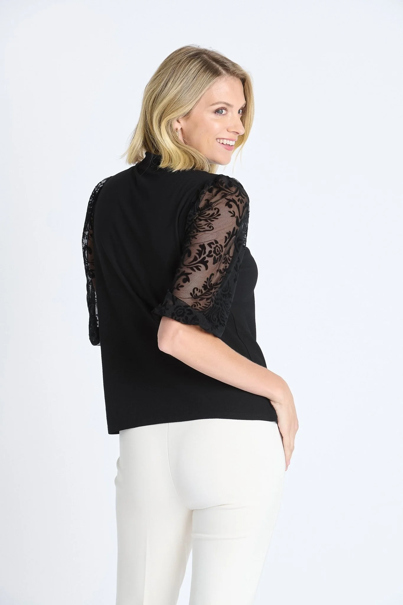 Mock Neck 3/4 Sleeve Lace Top - Image 4