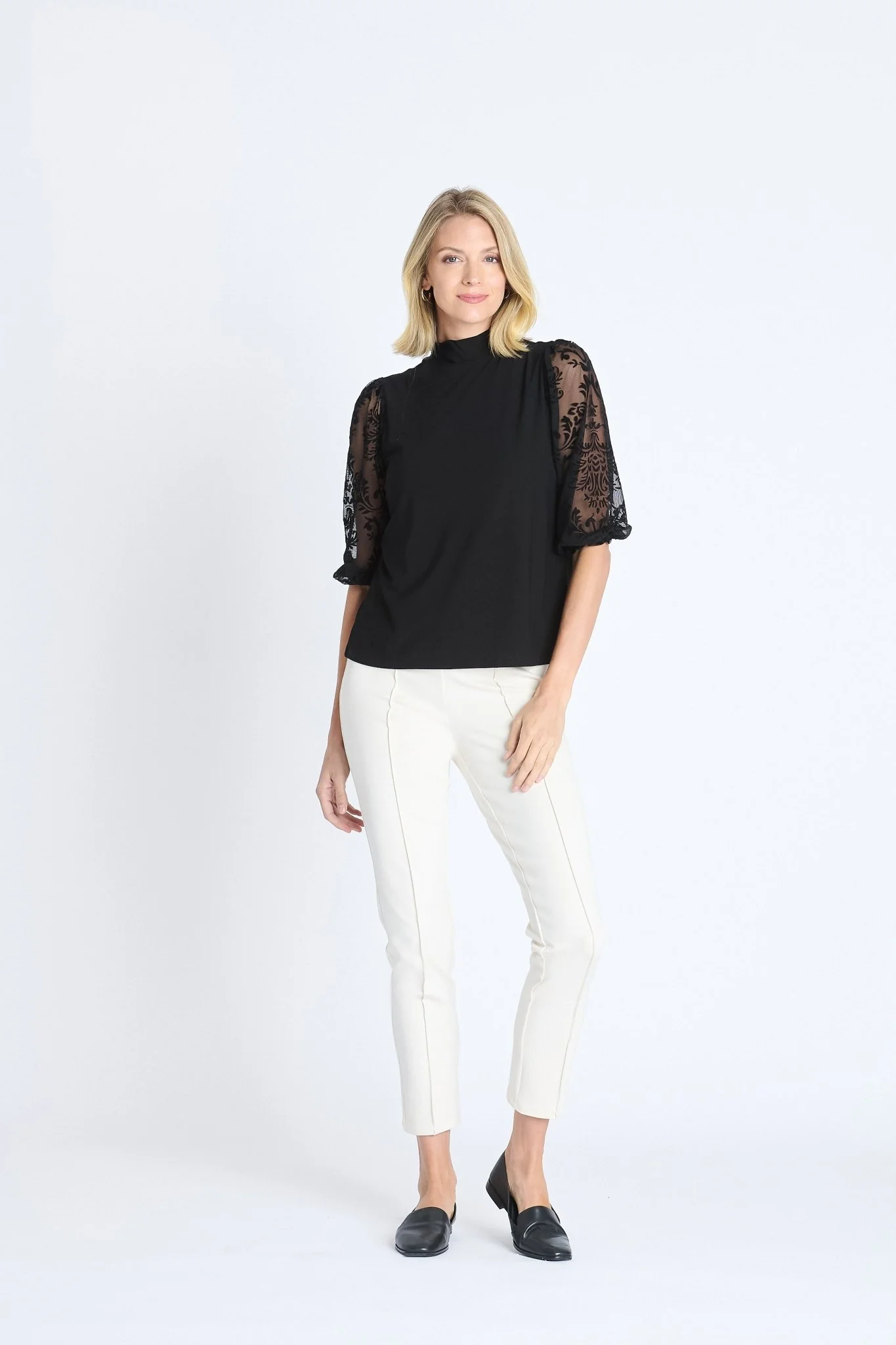 Mock Neck 3/4 Sleeve Lace Top - Image 5