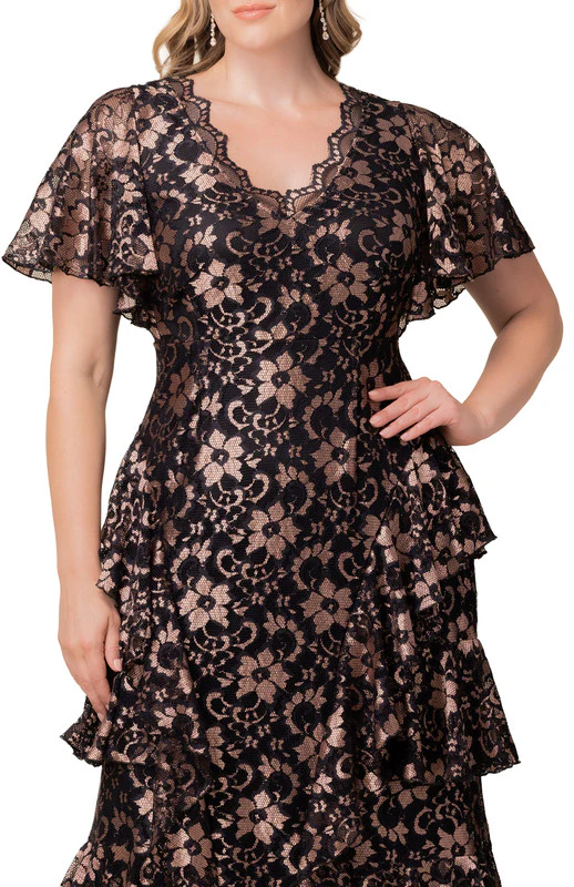 Mon Ange Tiered Lace Evening Gown - Rose Gold - Plus - Image 3