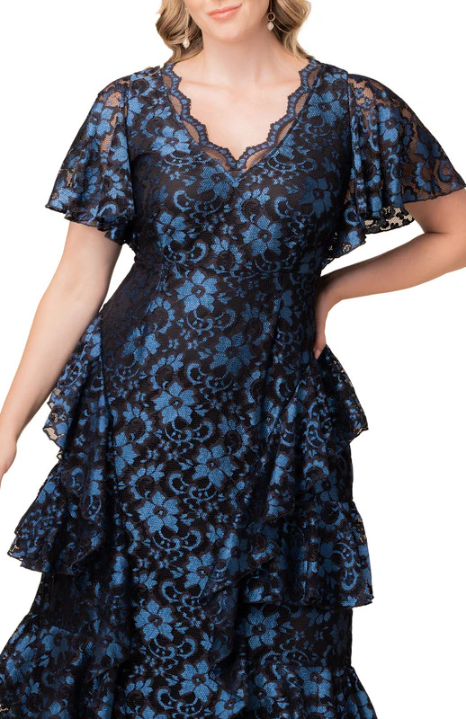 Mon Ange Tiered Lace Evening Gown - Twilight Noir - Plus - Image 3