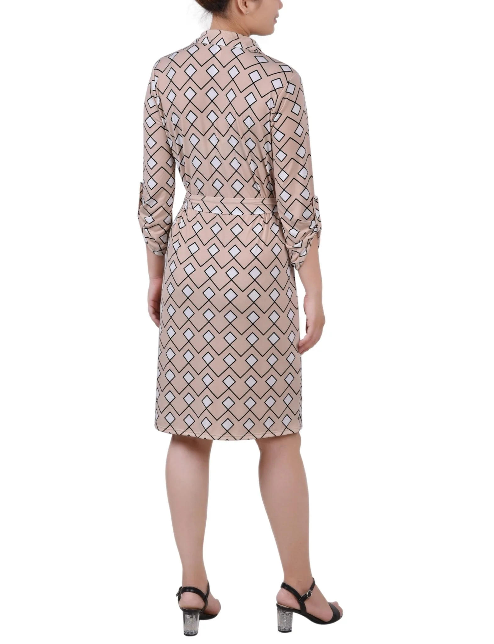 Moonlight Diamonds 3/4 Roll Tab Sleeve Collared Dress - Petite - Image 3