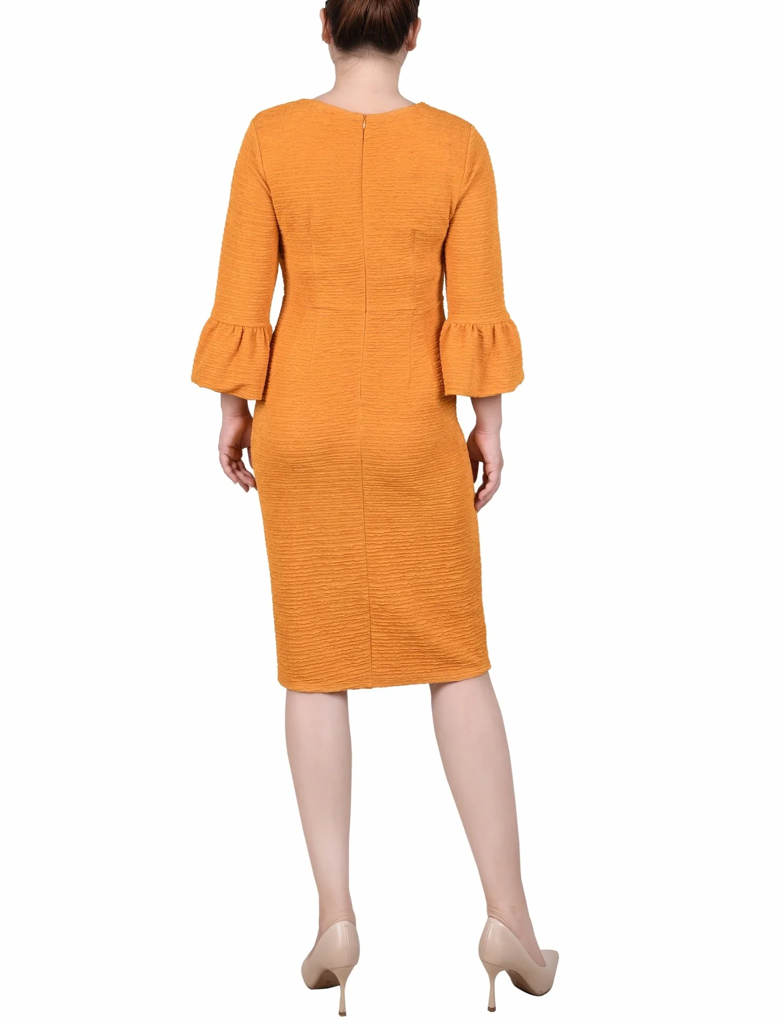 Mustard 3/4 Length Pearl Detail Dress - Image 3