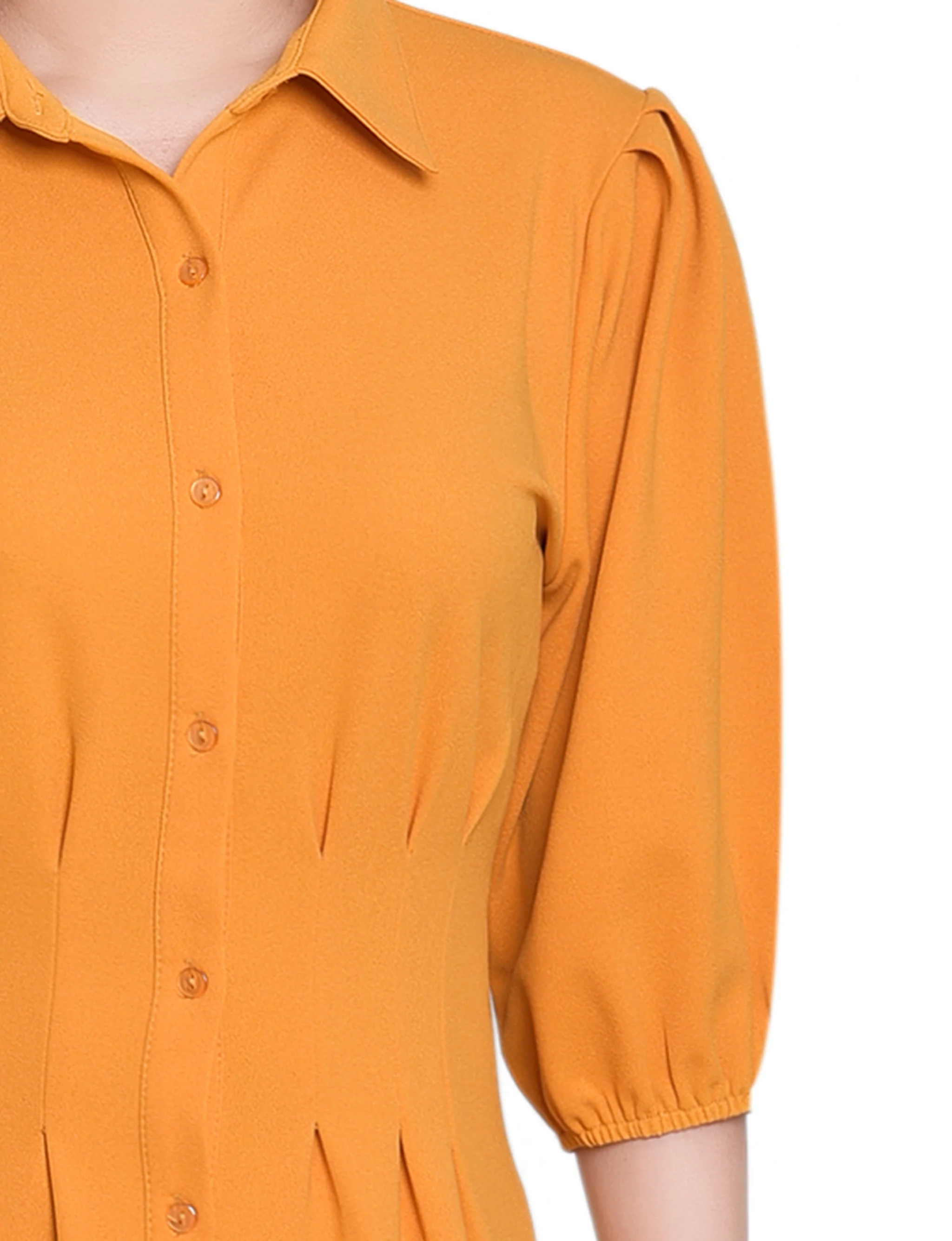Mustard Elbow Sleeve Midi Dress - Image 2