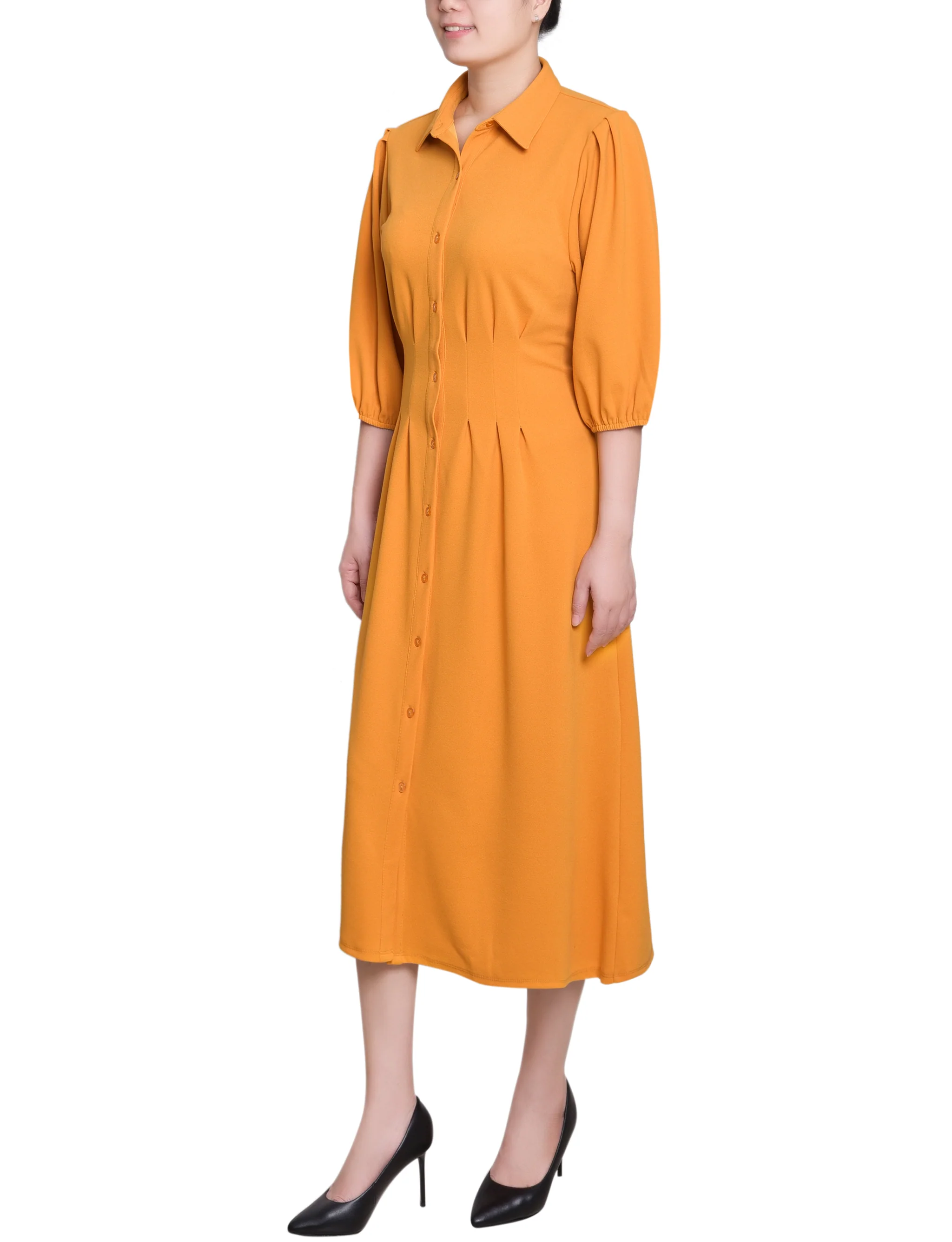 Mustard Elbow Sleeve Midi Dress - Image 3