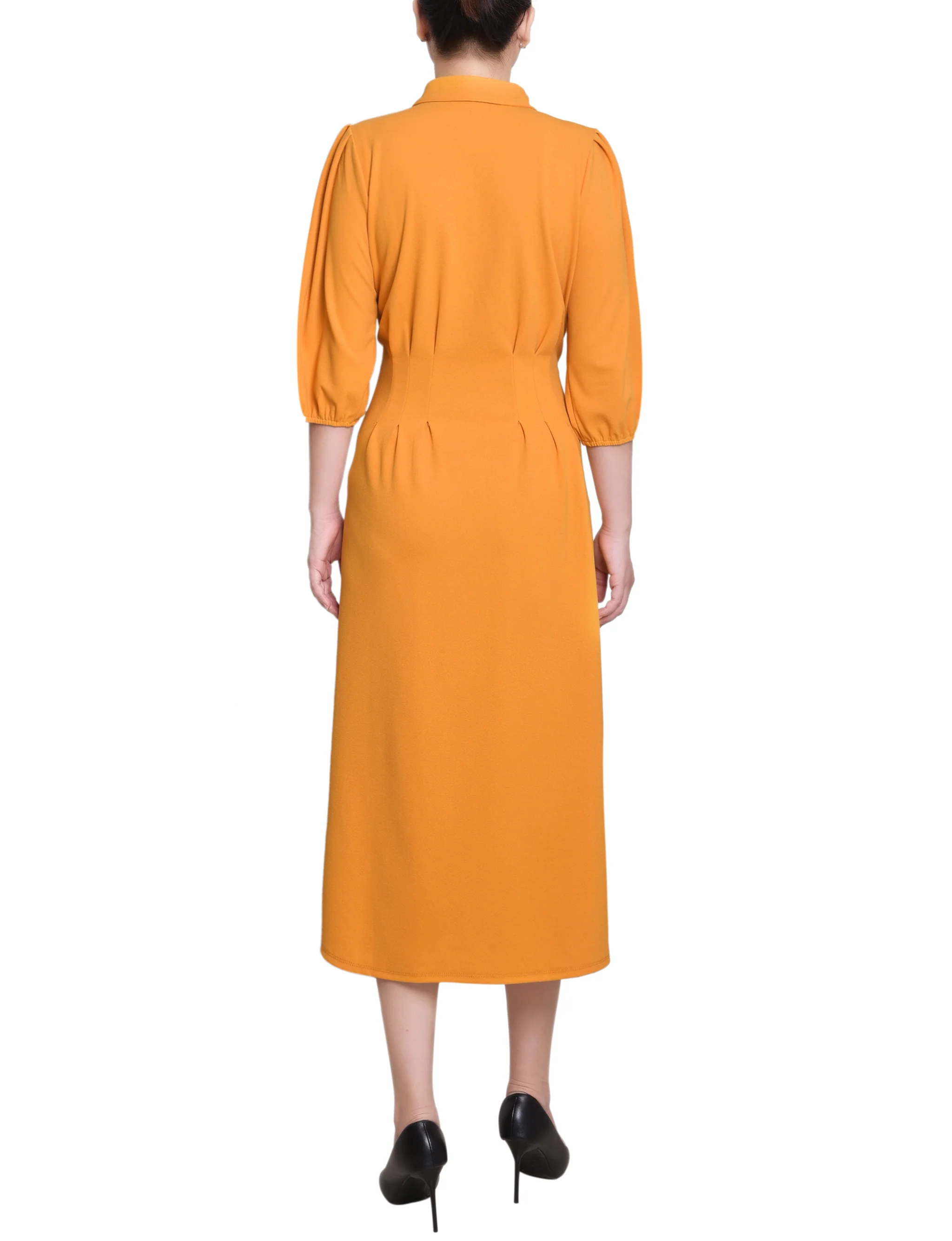 Mustard Elbow Sleeve Midi Dress - Image 4