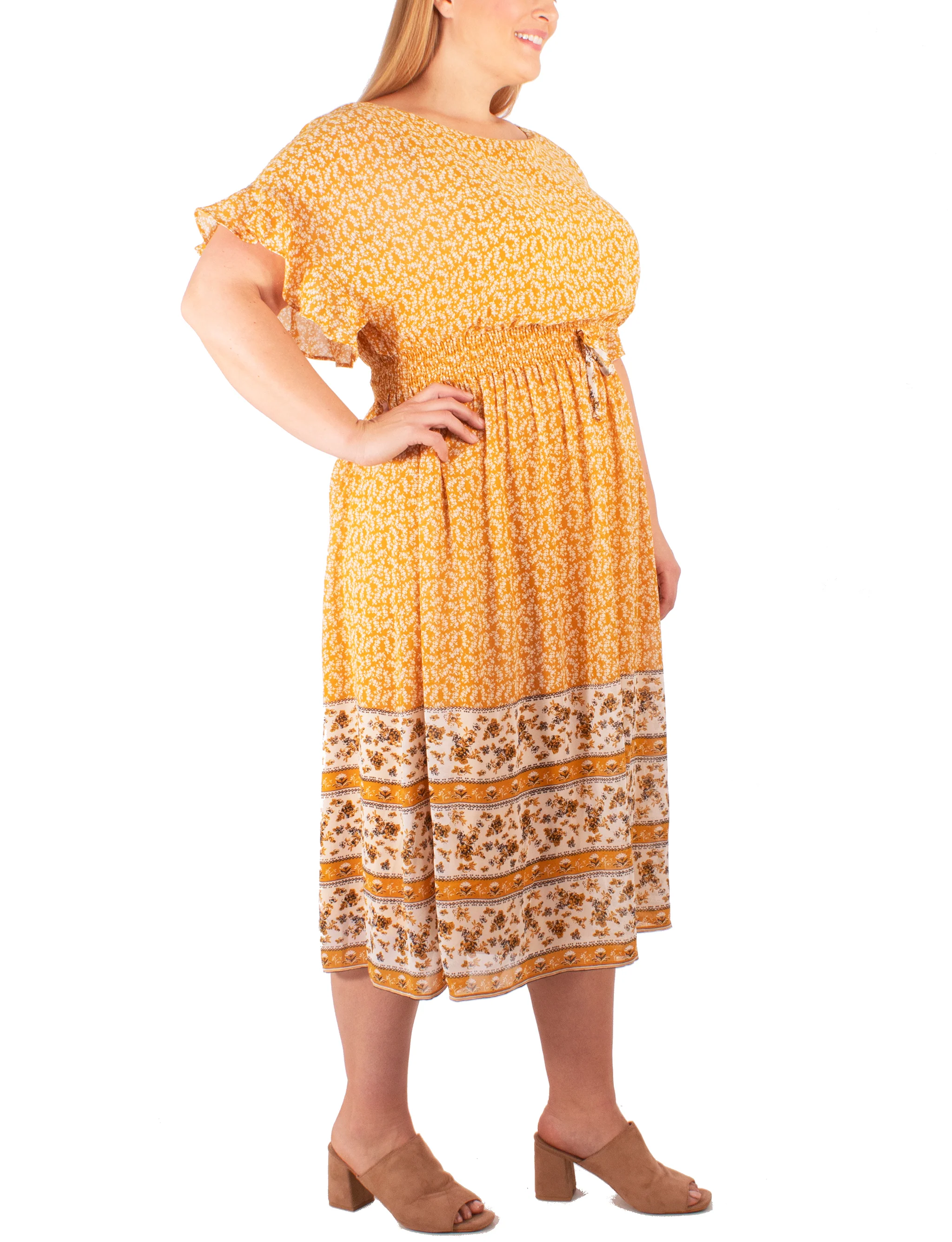 Mustard Petal Border Print Dress - Plus - Image 2