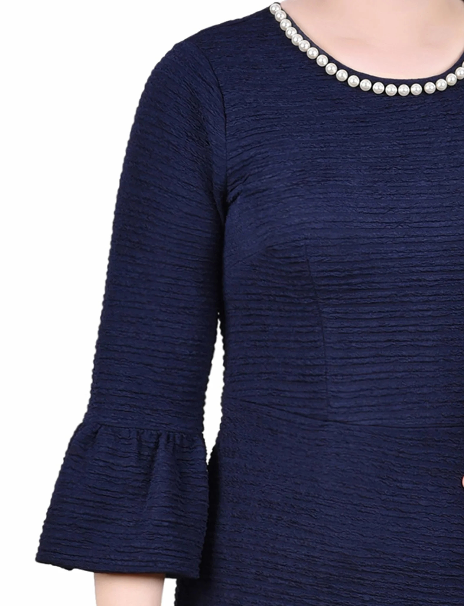 Navy 3/4 Length Pearl Detail Dress - Image 4