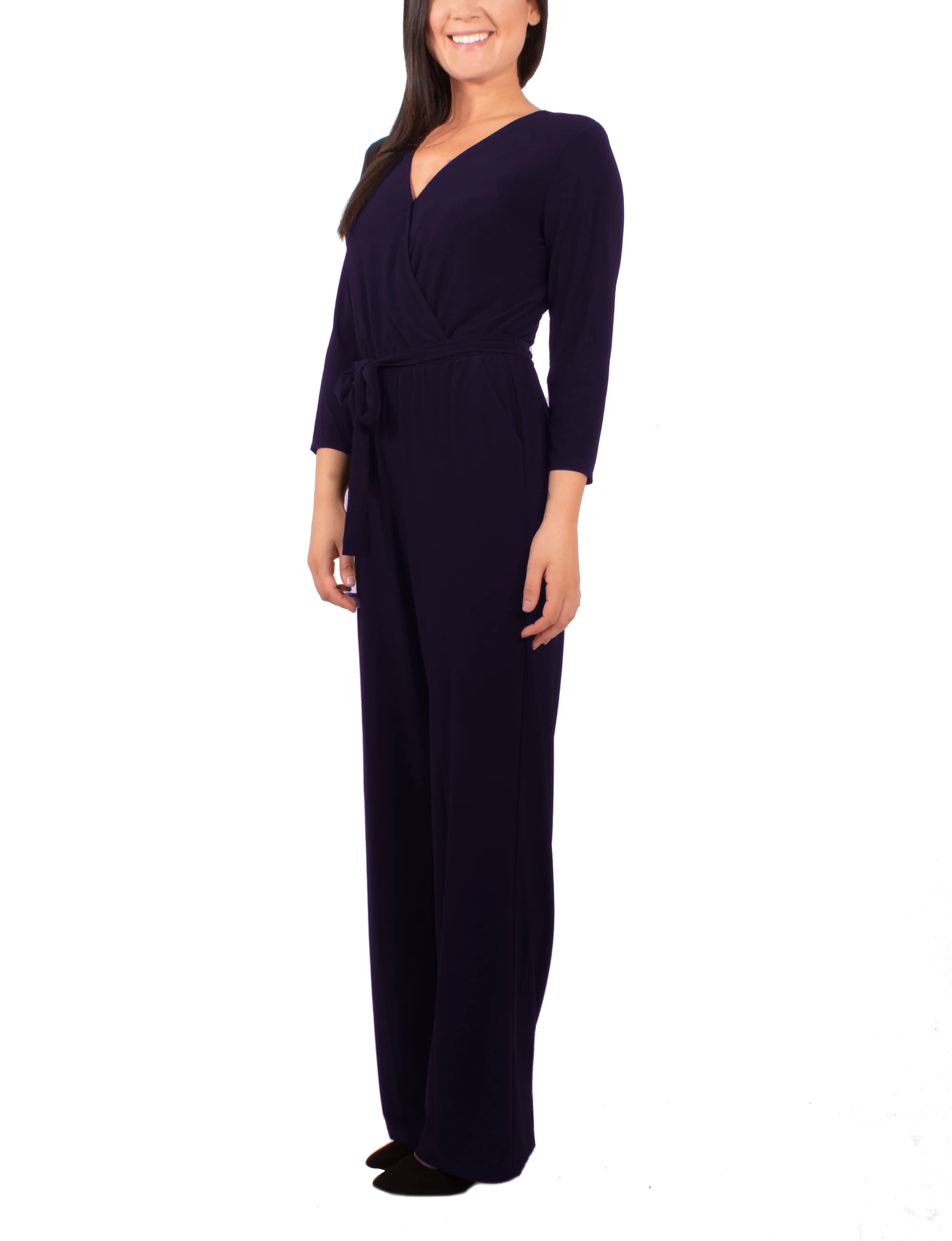 Navy 3/4 Sleeve Belted Jumpsuit - Image 2
