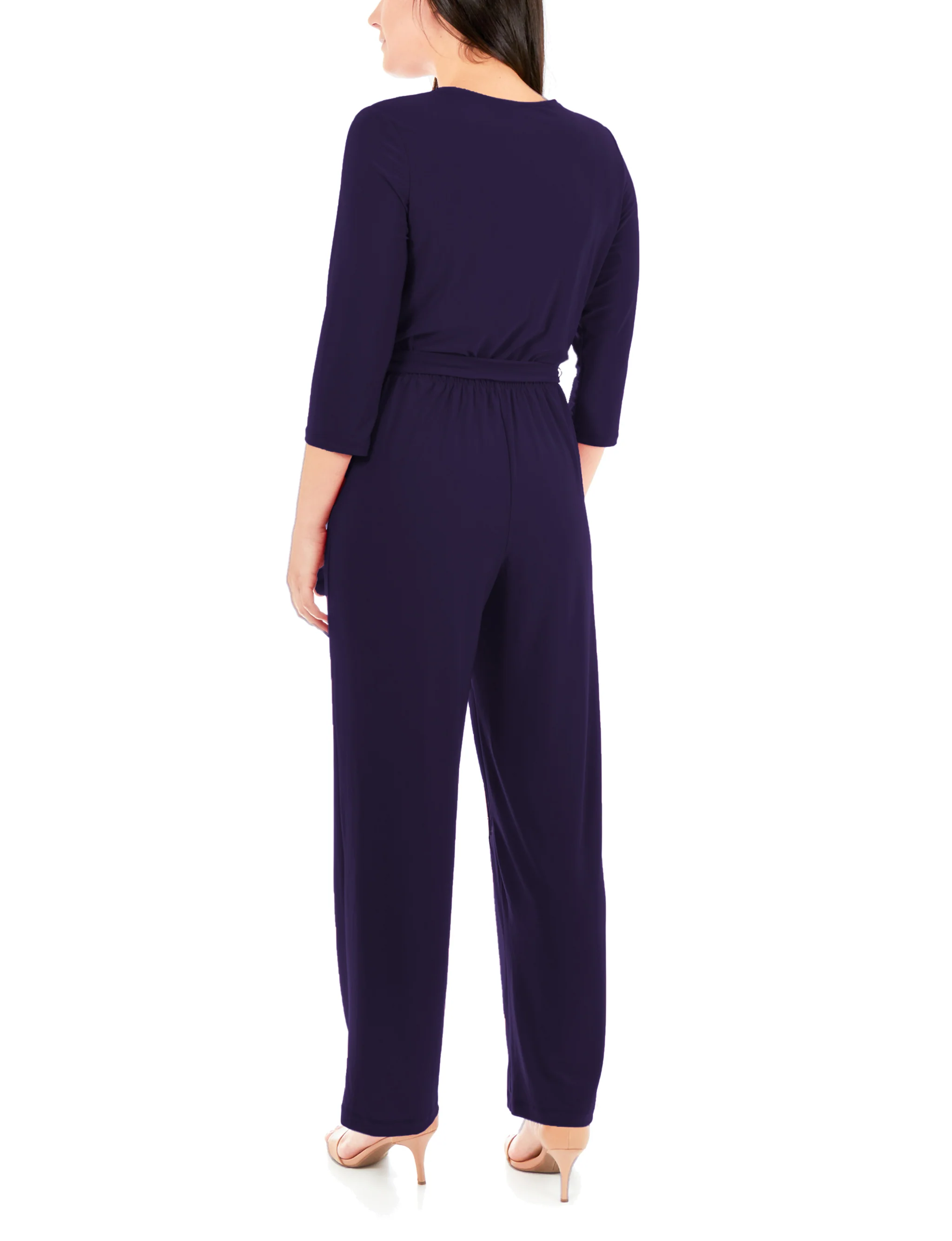 Navy 3/4 Sleeve Belted Jumpsuit - Petite Short - Image 4