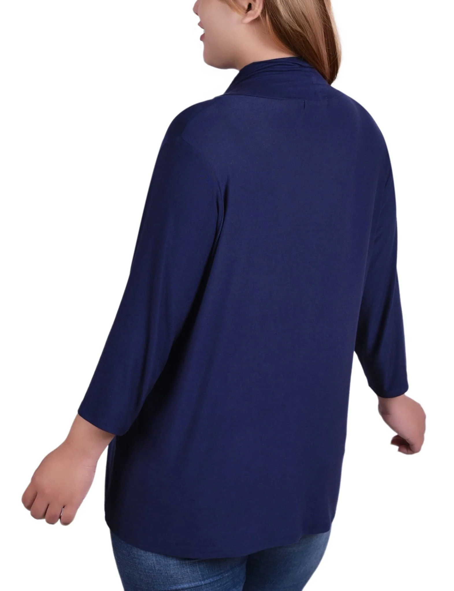 Navy 3/4 Sleeve Solid Cardigan - Plus - Image 4
