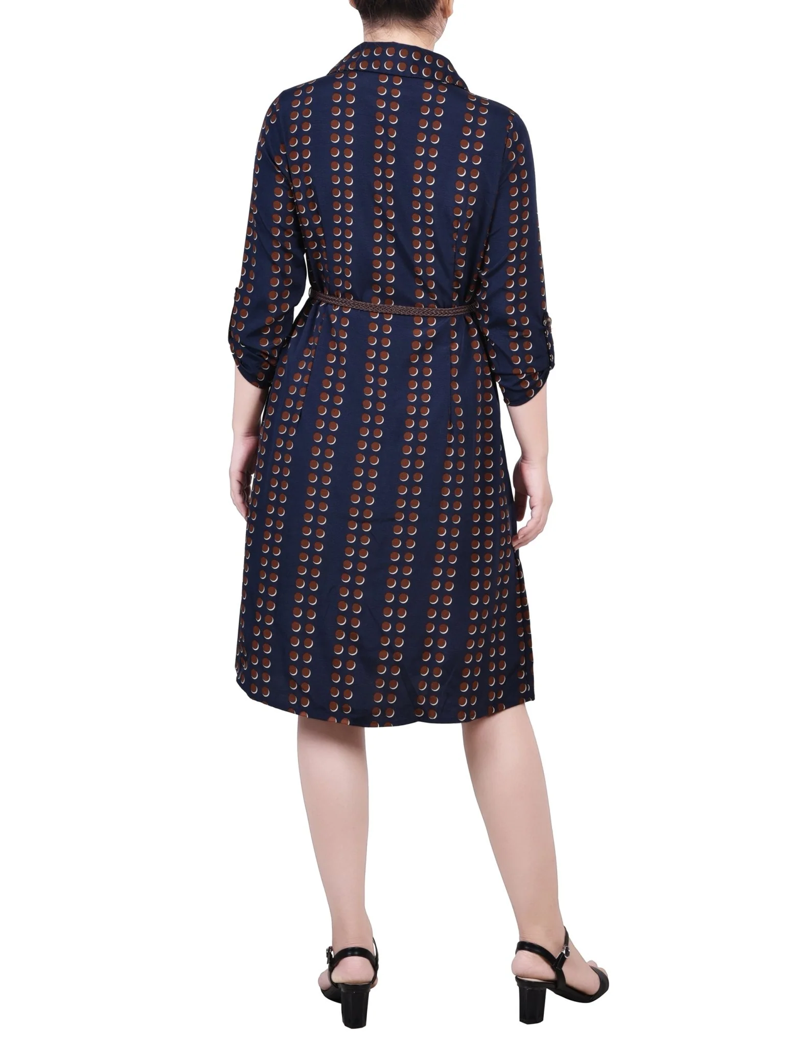 Navy Big Dot 3/4 Roll Tab Sleeve Shirtdress - Petite - Image 3