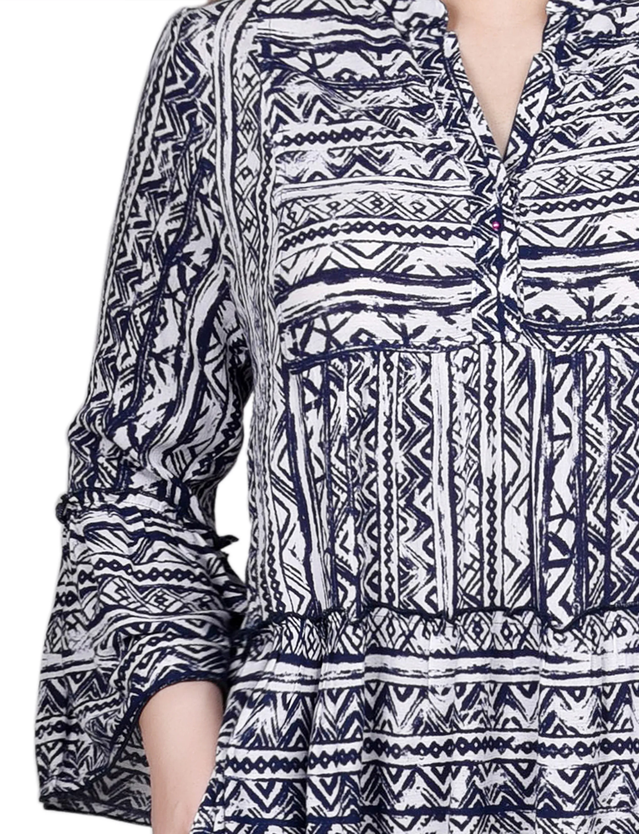 Navy Boho 3/4 Sleeve Tiered Dress - Image 3