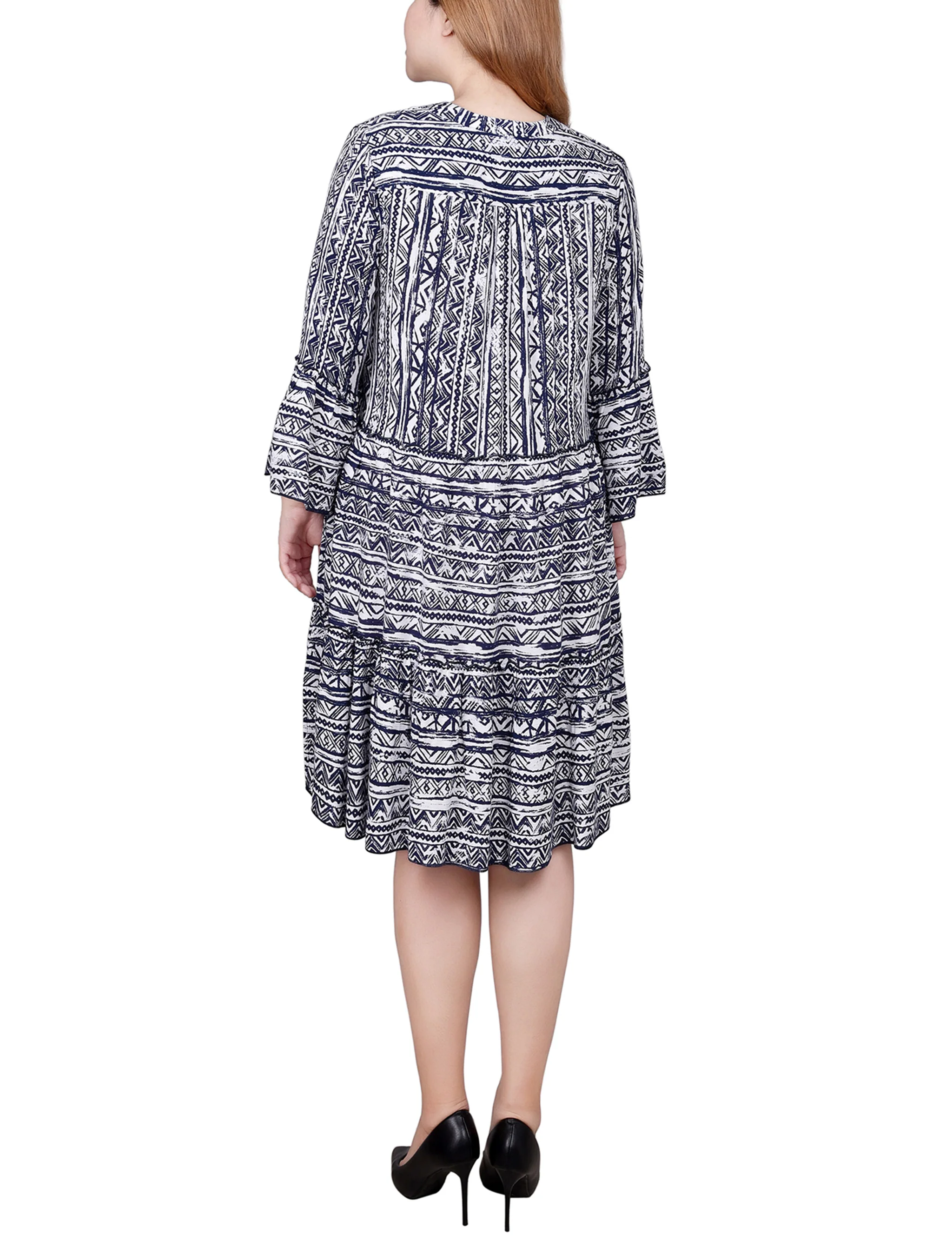 Navy Boho 3/4 Sleeve Tiered Dress - Image 4